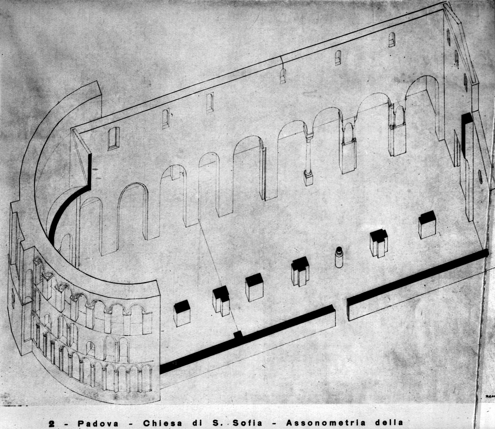 Chiesa Santa Sofia. Assonometria della chiesa all'epoca del Vescovo Simbaldo (negativo) di Gabinetto fotografico (XX)