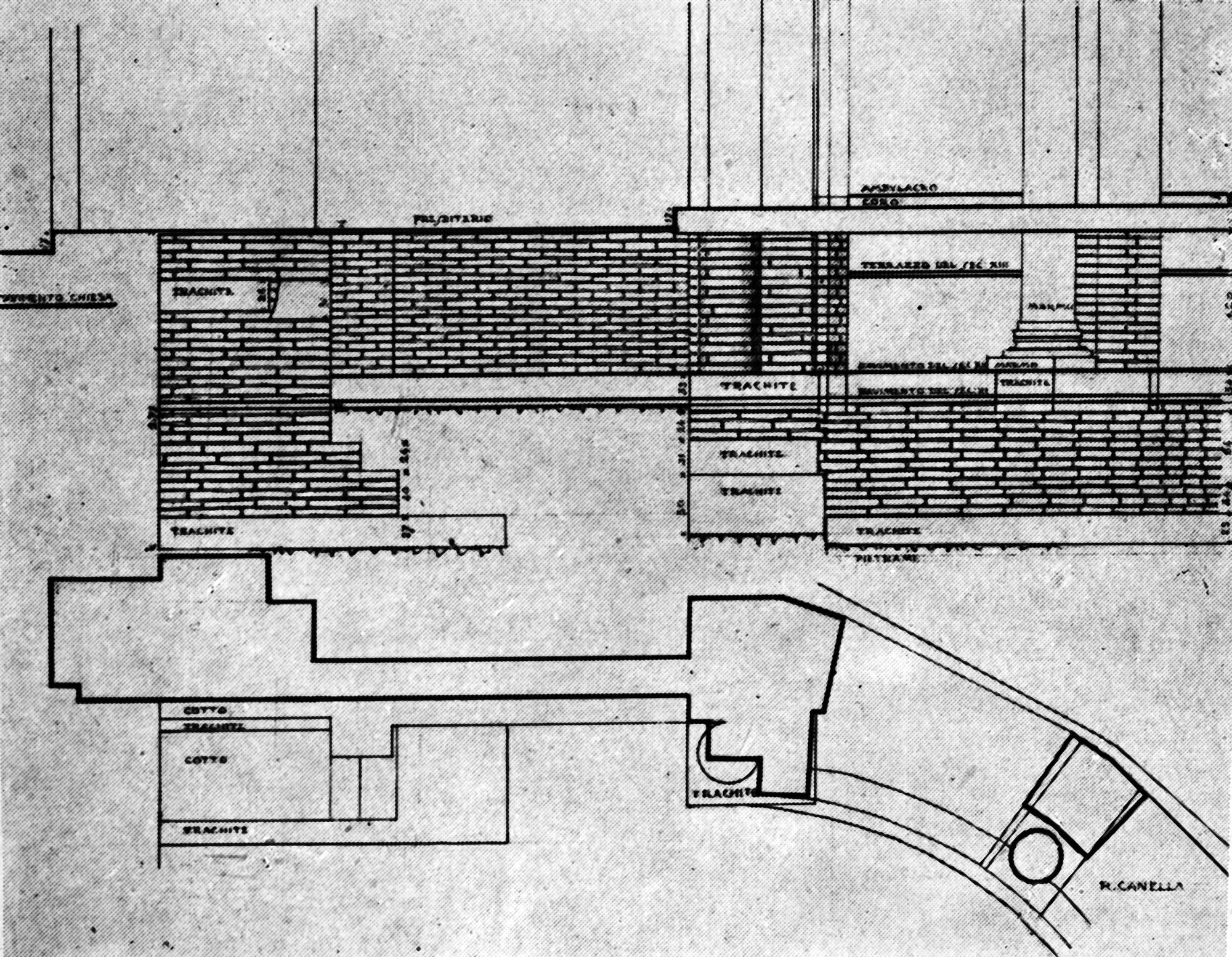 Chiesa Santa Sofia. Rilievo delle fondazioni e delle varie pavimentazioni (negativo) di Gabinetto fotografico (XX)