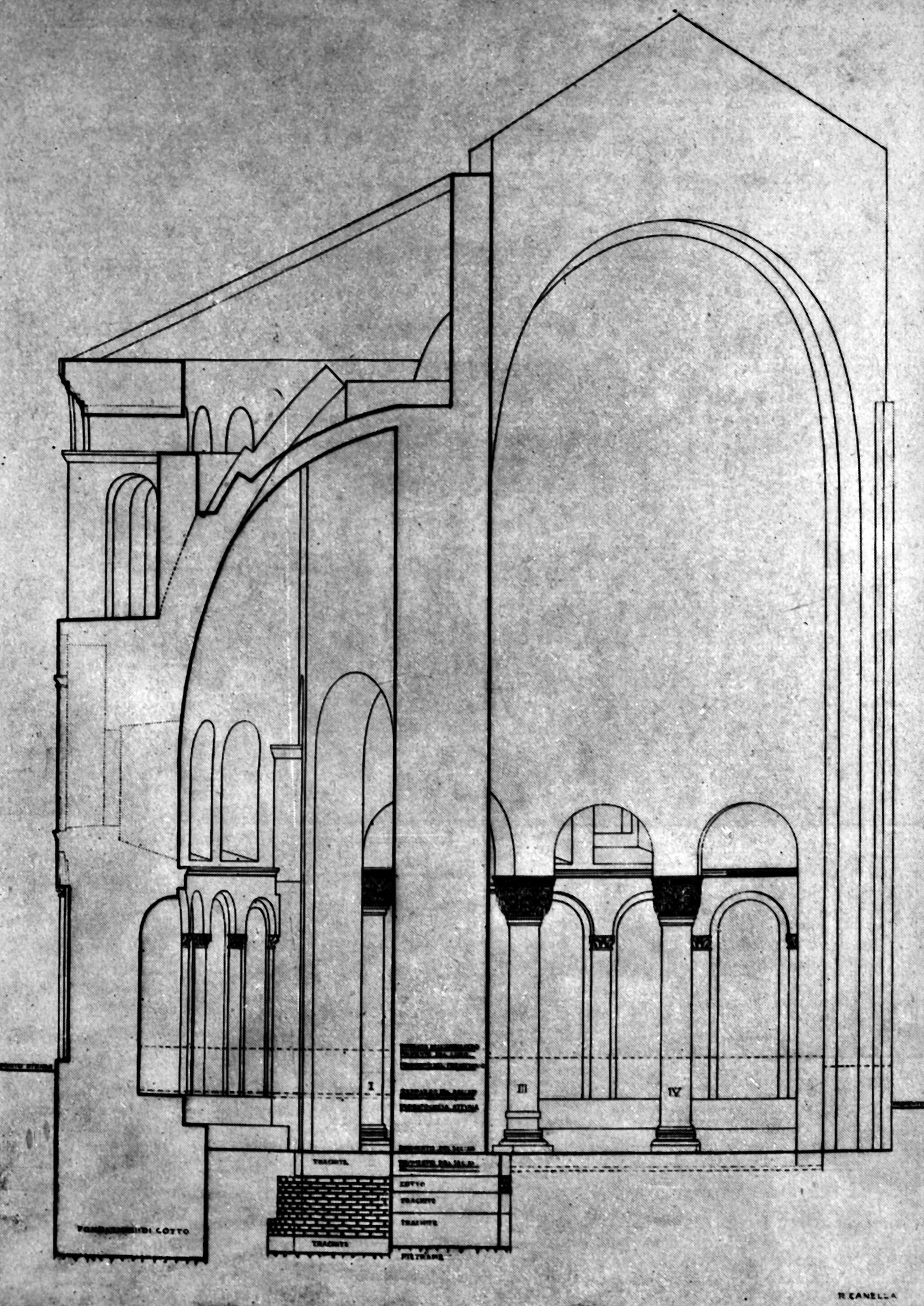 Chiesa Santa Sofia. Spacco sulla linea A-B dell' emiciclo e dell' ambulacro (negativo) di Gabinetto fotografico (XX)