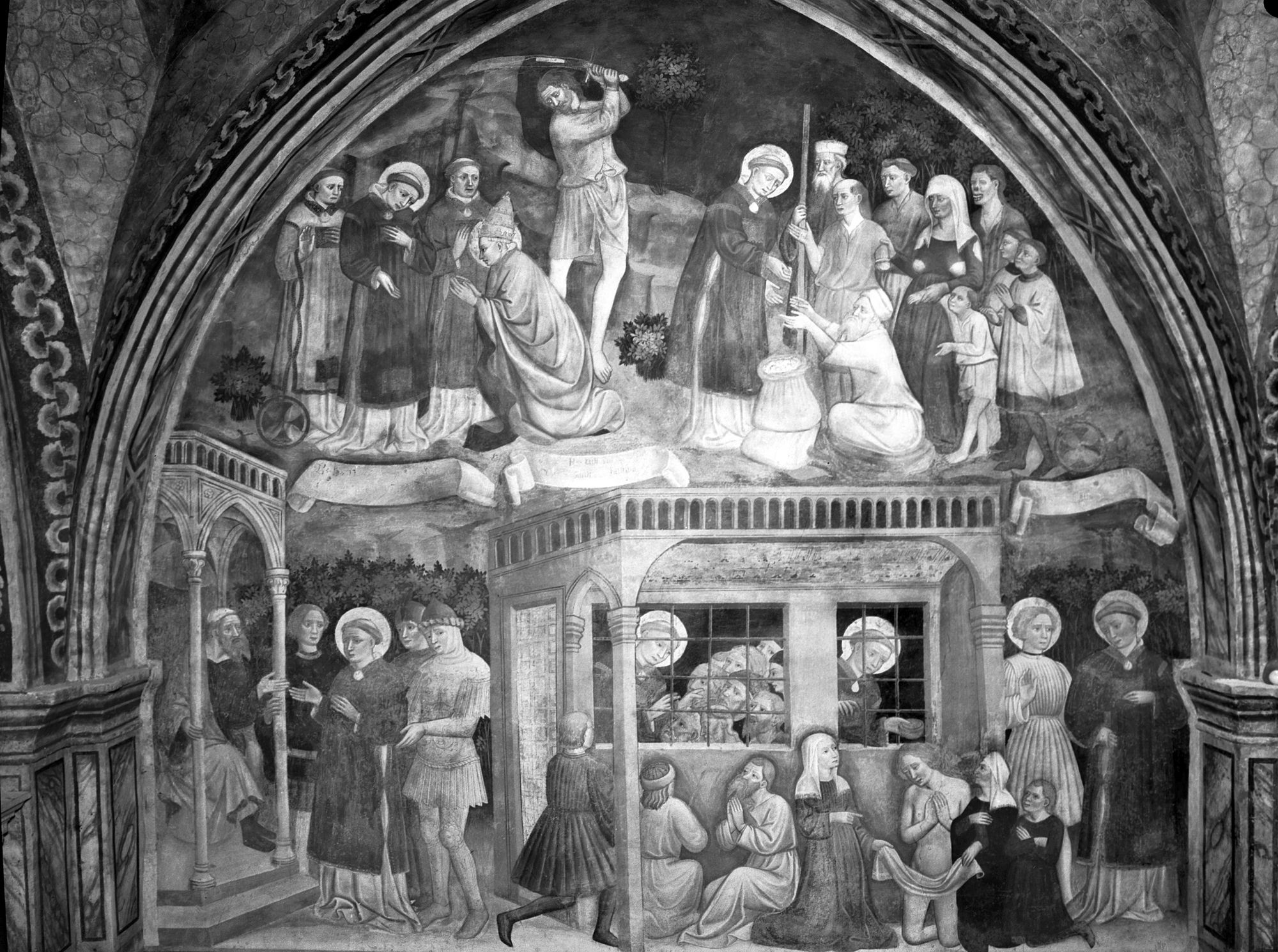 Ospitale. Chiesetta di San Lorenzo. Una parete dopo il restauro degli affreschi (negativo) di Gabinetto fotografico (XX)