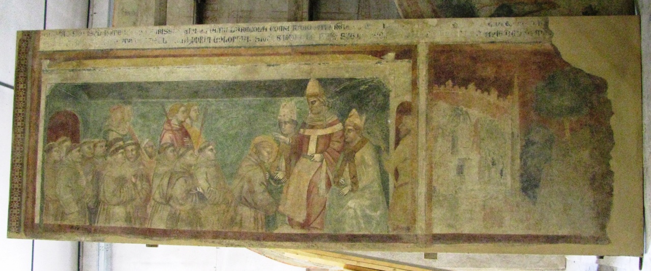 papa Innocenzo II approva la Regola francescana (dipinto murale staccato) di Nelli Pietro (attribuito) (sec. XIV)