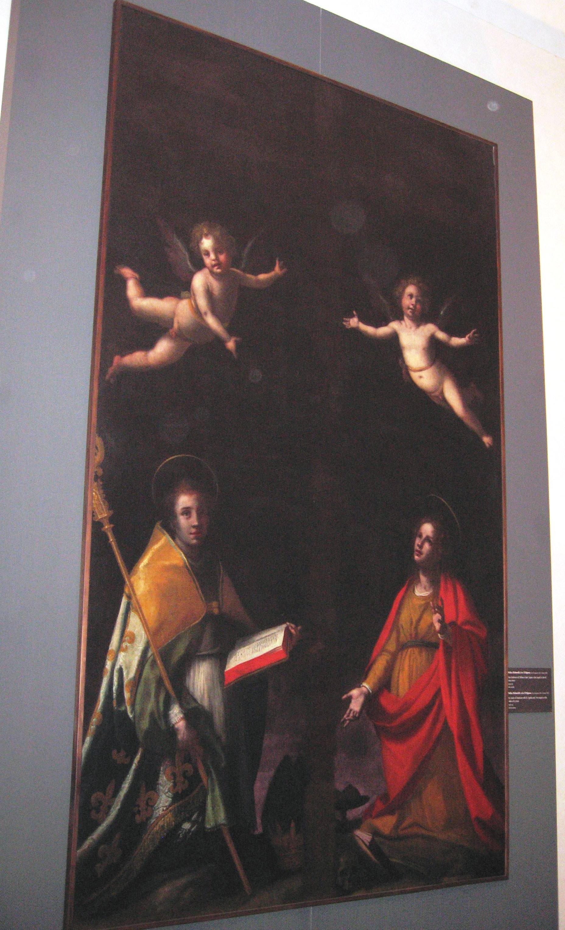San Ludovico di Tolosa, Sant'Agata e due angeli (dipinto) di Ficherelli Felice detto Riposo (sec. XVII)