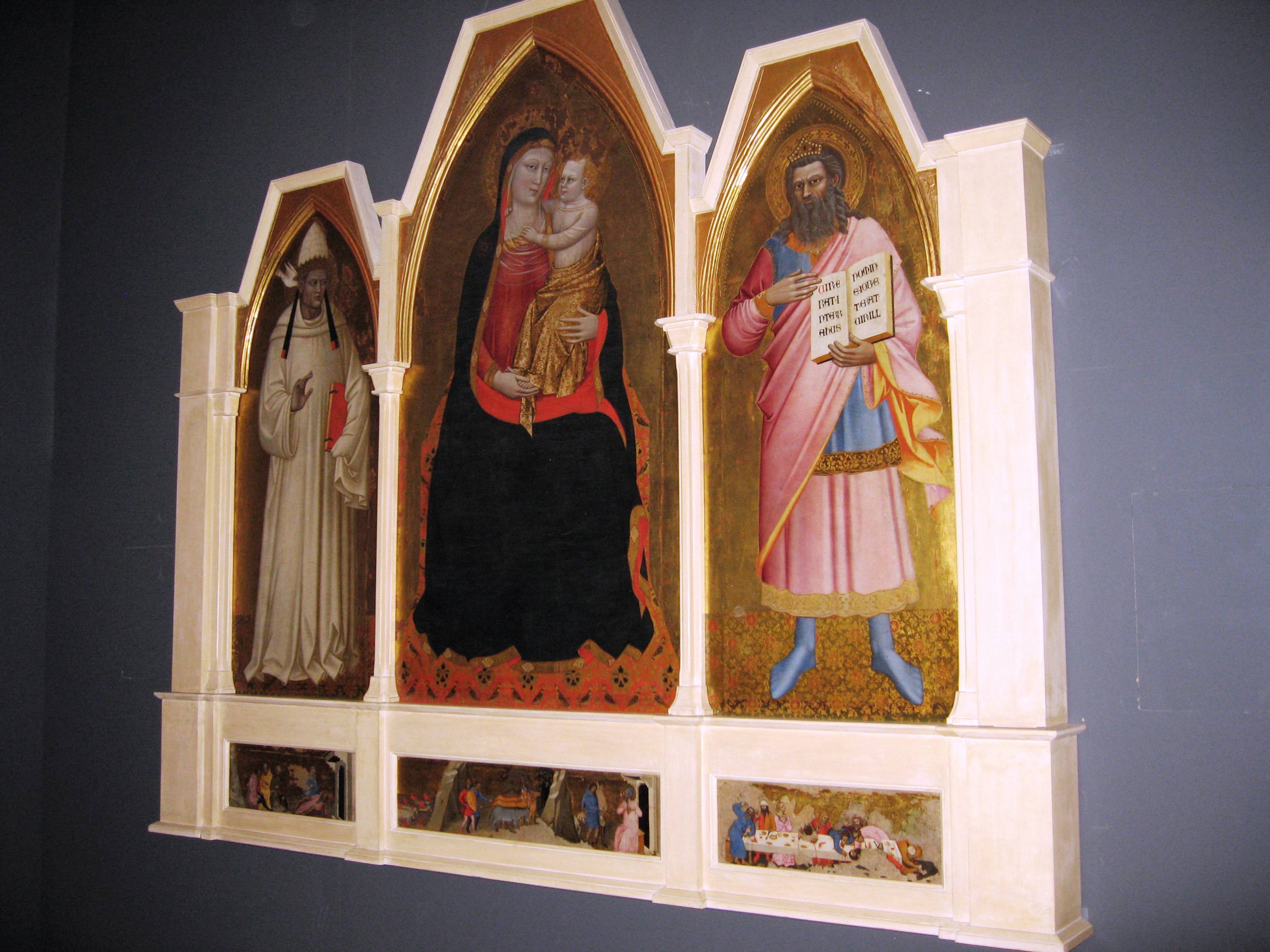 Madonna con Bambinocon Bambino e Santi e storie di Giobbe (trittico) di Nardo di Cione (e aiuti) (sec. XIV)