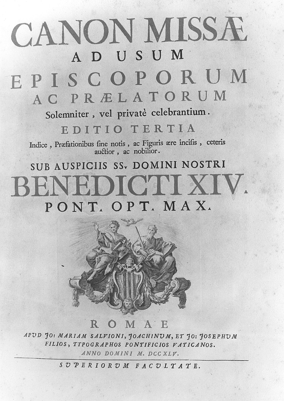 San Pietro e San Paolo che mostrano lo stemma di papa Benedetto XIV (stampa) - ambito romano (sec. XVIII)