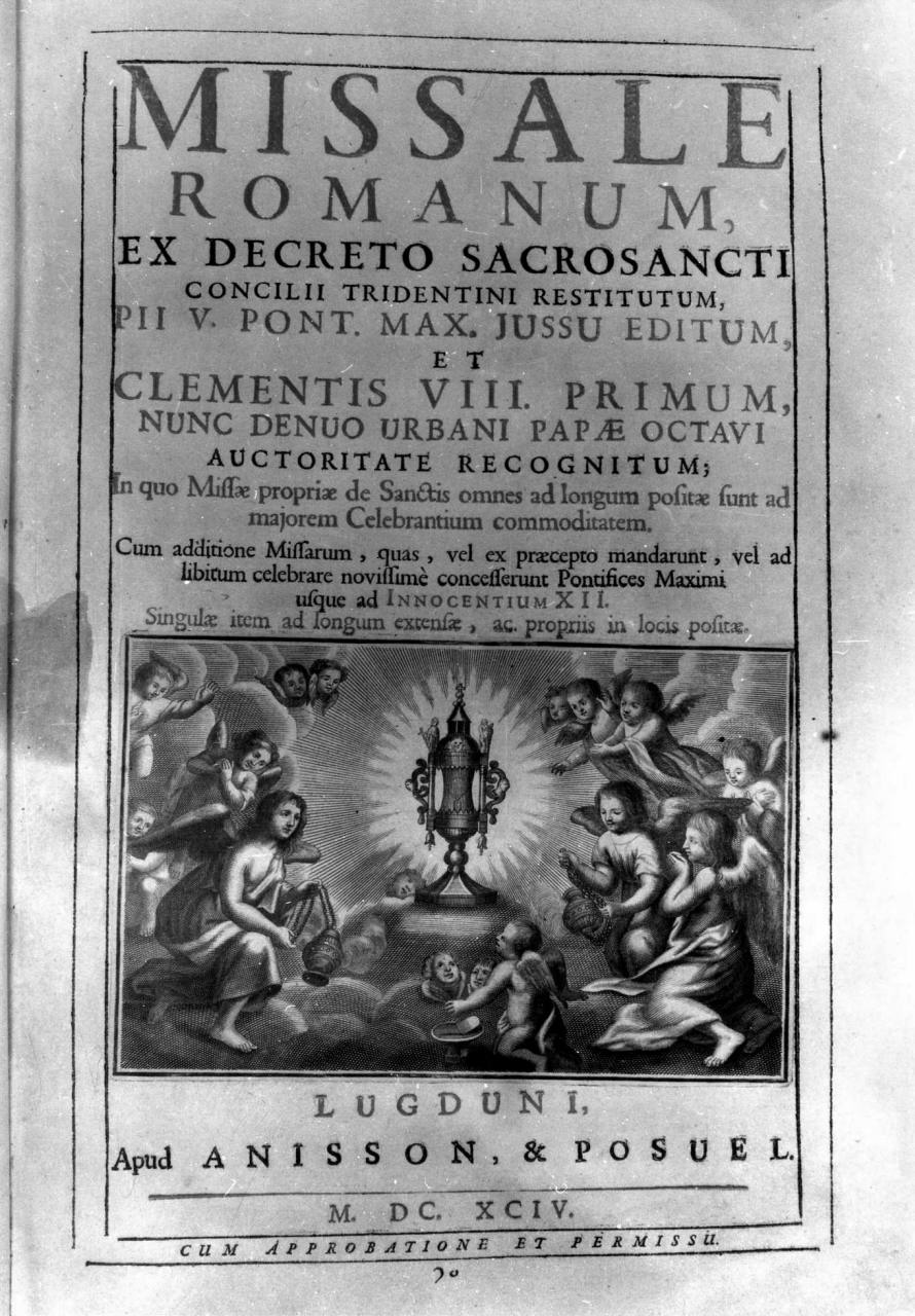 angeli adoranti il calice eucaristico (stampa) di Houat Francois (sec. XVII)