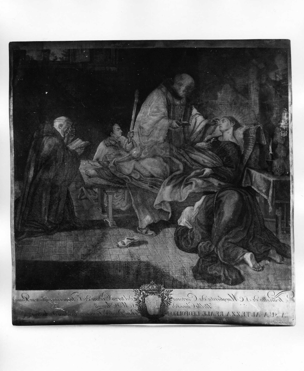 morte di Santa Margherita da Cortona (matrice) di Benefial Marco, Mogalli Niccolò, Petri L (seconda metà sec. XVIII)