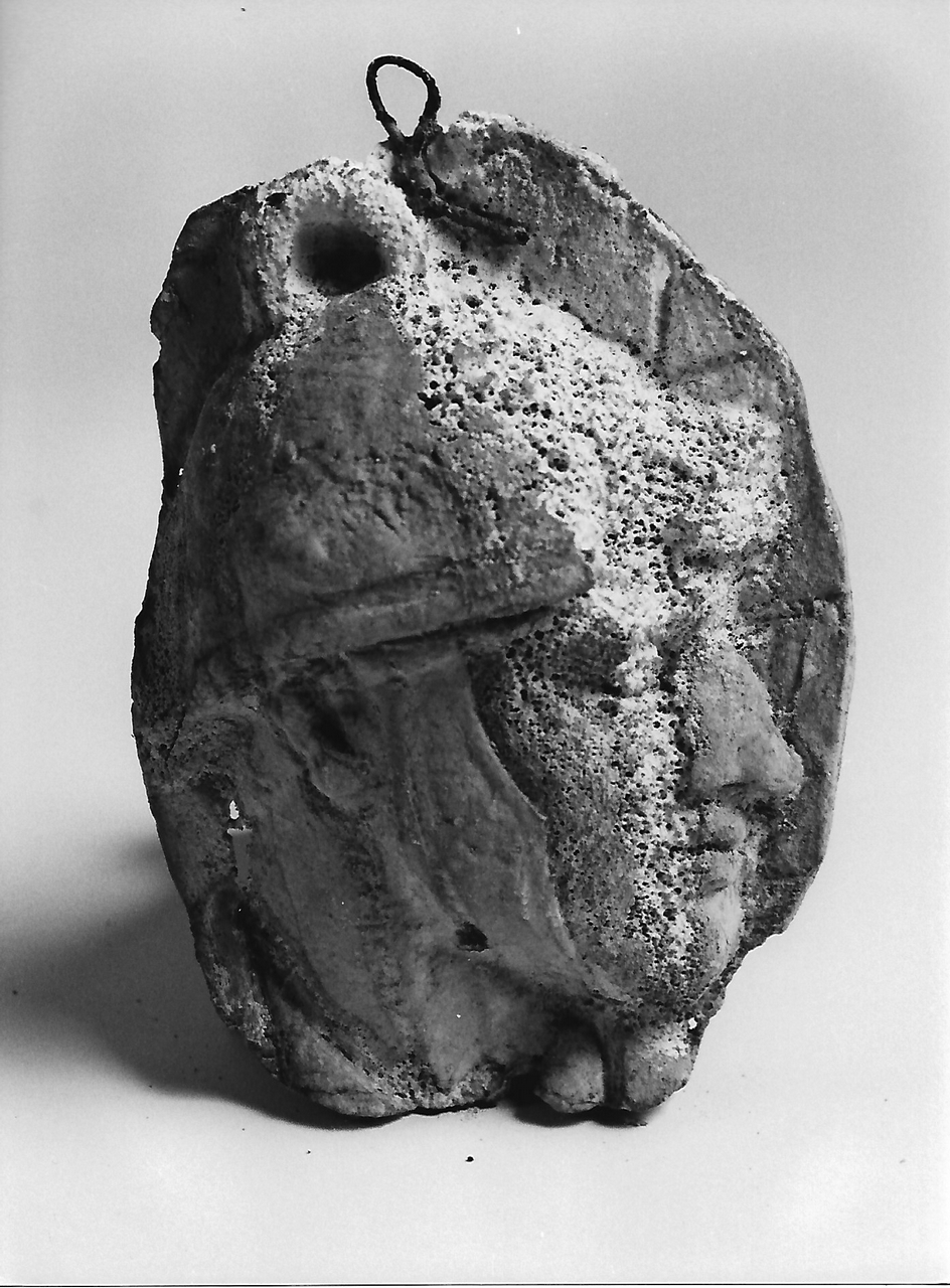 volto maschile (calco, elemento d'insieme) - Bottega tereglina (sec. XIX)