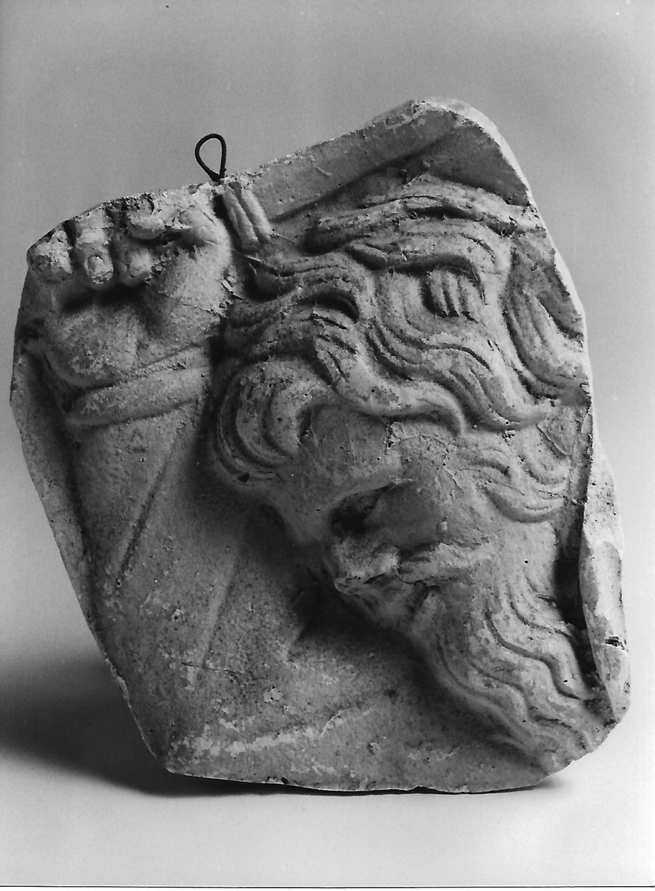 volto maschile (calco, elemento d'insieme) - Bottega tereglina (sec. XIX)