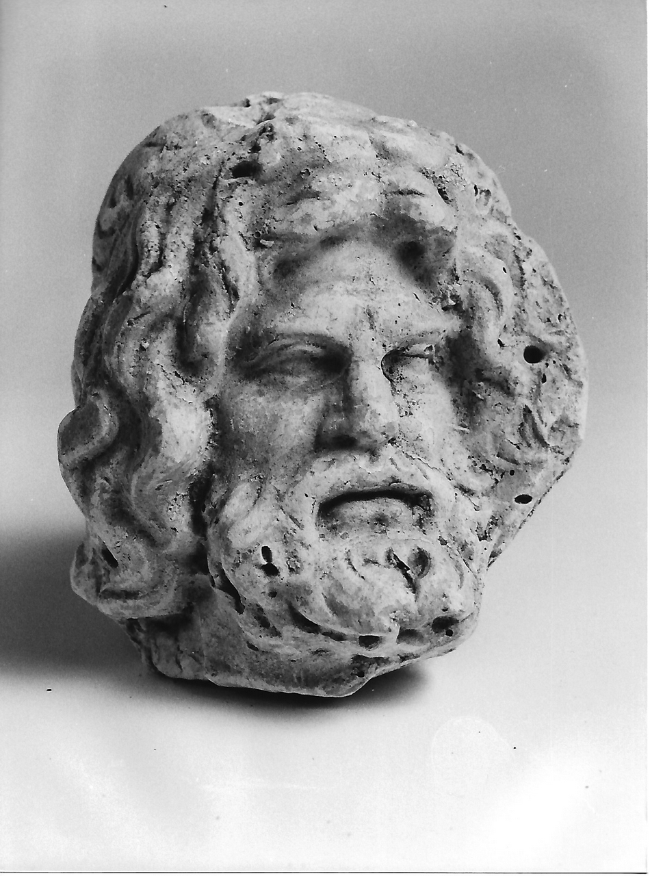 volto maschile (calco, elemento d'insieme) - Bottega tereglina (sec. XIX)