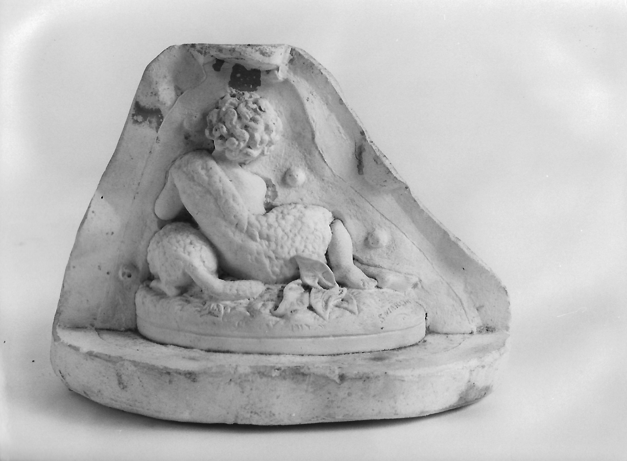 giovane di spalle con animale (modello per stampo in gomma, opera isolata) - produzione coreglina (prima metà sec. XX)