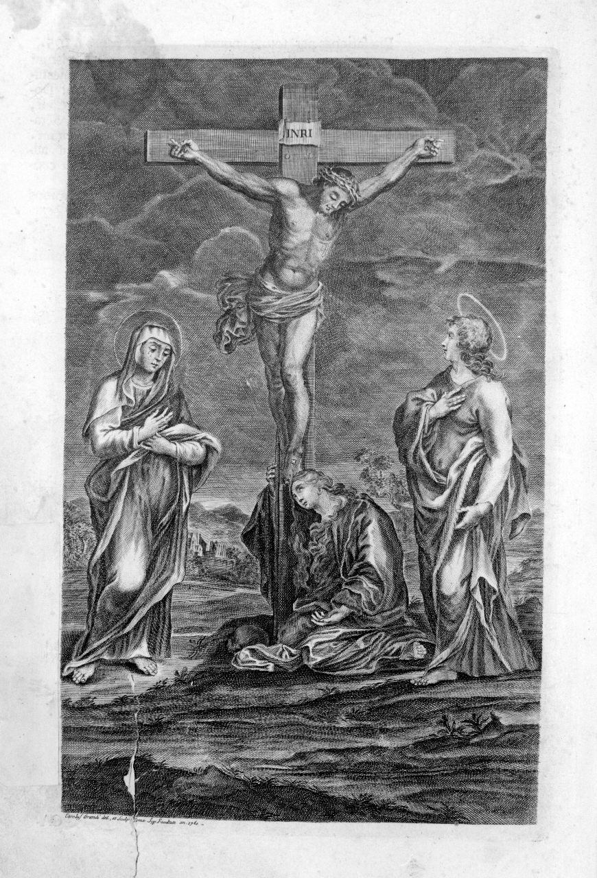 Cristo crocifisso con la Madonna, San Giovanni Evangelista e Santa Maria Maddalena (stampa) di Grandi Carlo (XVIII)