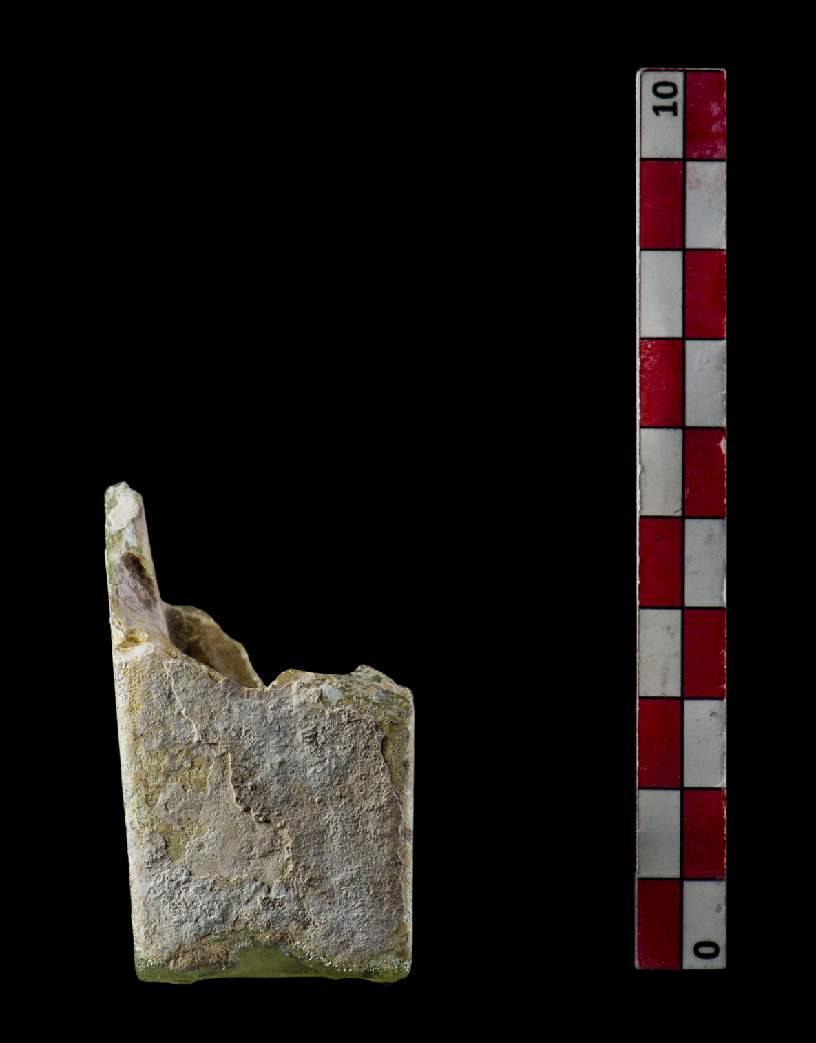 bottiglia/ mercuriale, corpo a sezione quadrata, Isings 84 di SCV (officina) - ambito romano, medio imperiale (metà/ fine I-III)