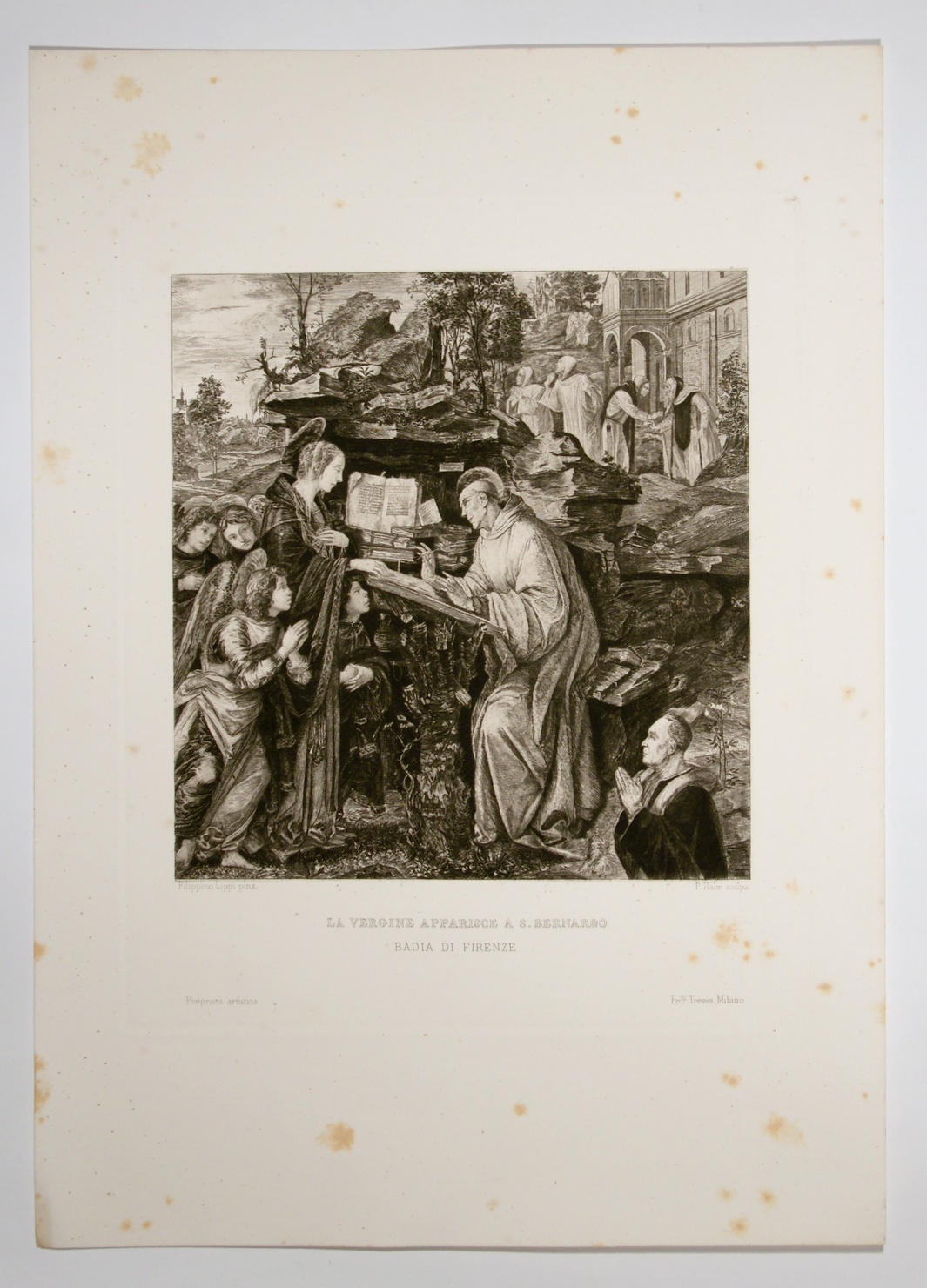 Apparizione della Vergine, apparizione della Madonna a San Bernardo scrivente (stampa) di Lippi Filippino, Halm Peter Von (sec. XIX)
