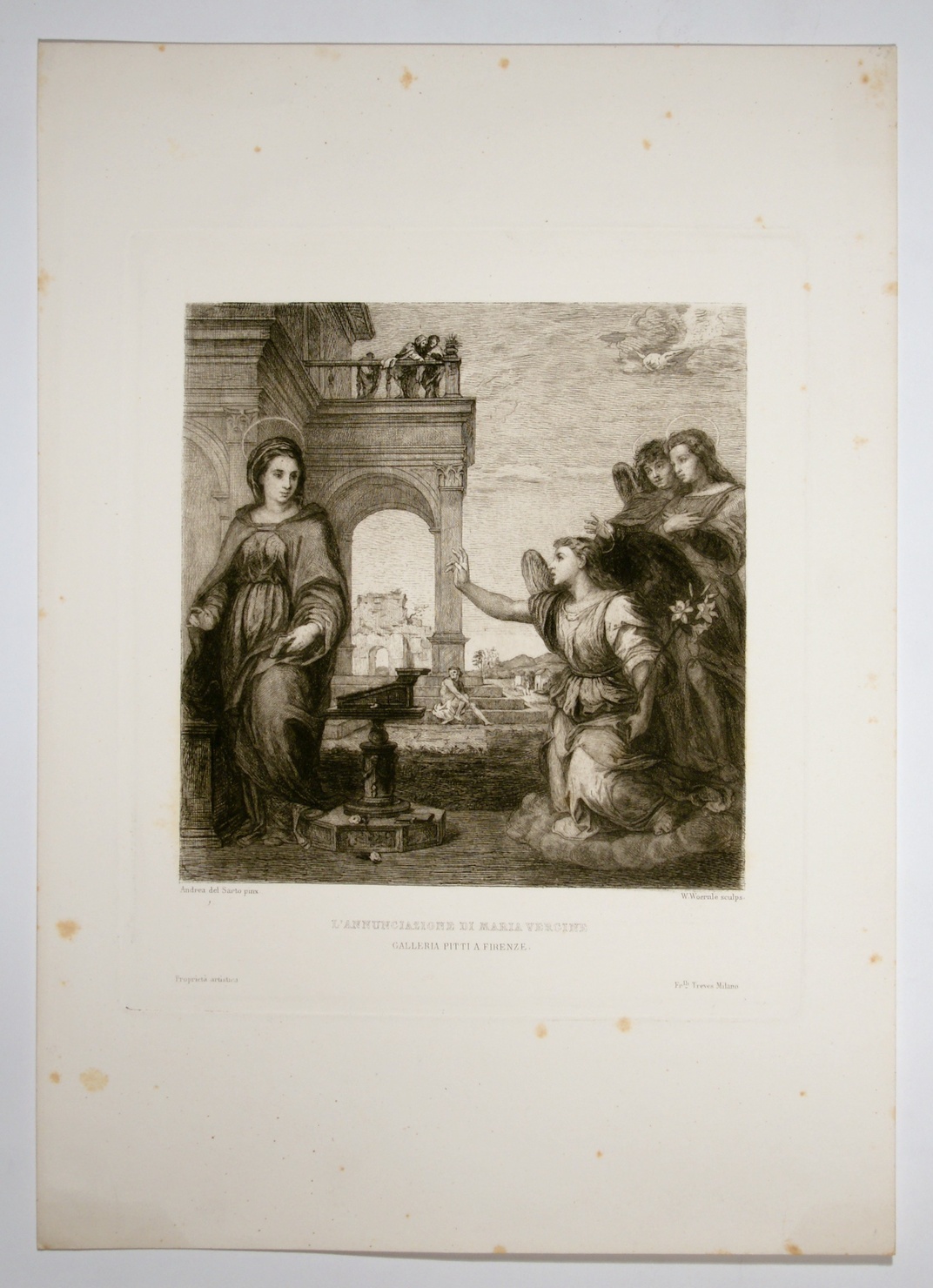 Annunciazione, Annunciazione (stampa) di Andrea d'Agnolo detto Andrea del Sarto, Woernle Wilhelm (sec. XIX)