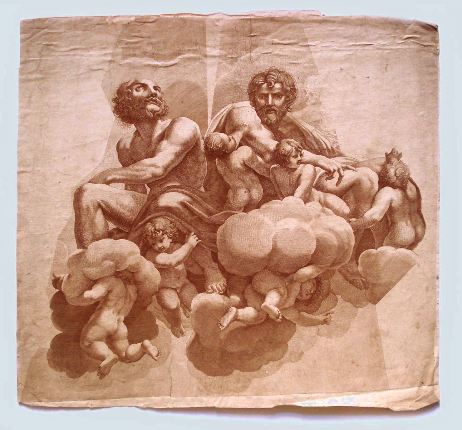 Visione di San Giovanni Evangelista a Patmos: S. Andrea e S. Giacomo maggiore (stampa) di Allegri Antonio detto Correggio - ambito parmense (metà sec. XIX)
