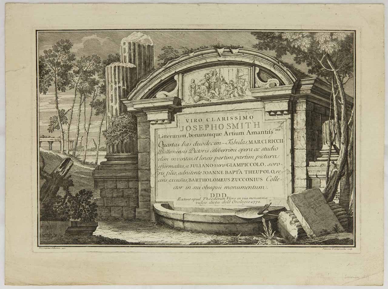 Frontespizio con epigrafe dedicatoria (stampa, serie) di Giampiccoli Giuliano, Tiepolo Giambattista, Mengozzi Girolamo - ambito veneto (XVIII)