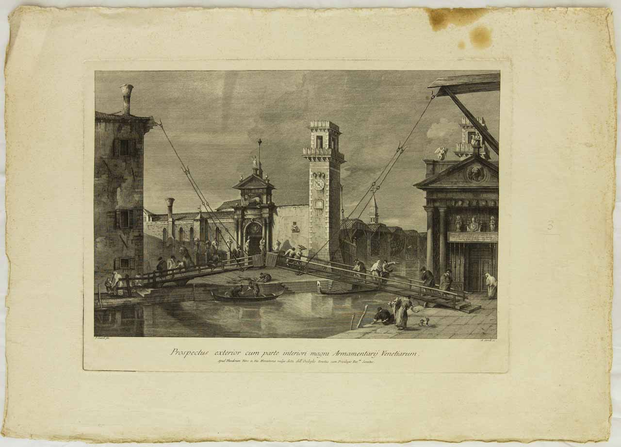 Prospectus exterior cum parte interiori magni Armamentarij Venetiarum, Le Porte dell'Arsenale (stampa, serie) di Sandi Antonio, Guardi Francesco - ambito veneto (ultimo quarto XVIII)