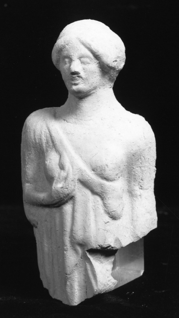 figura femminile stante (terracotta figurata) - officina tarantina (inizio sec. V a.C)