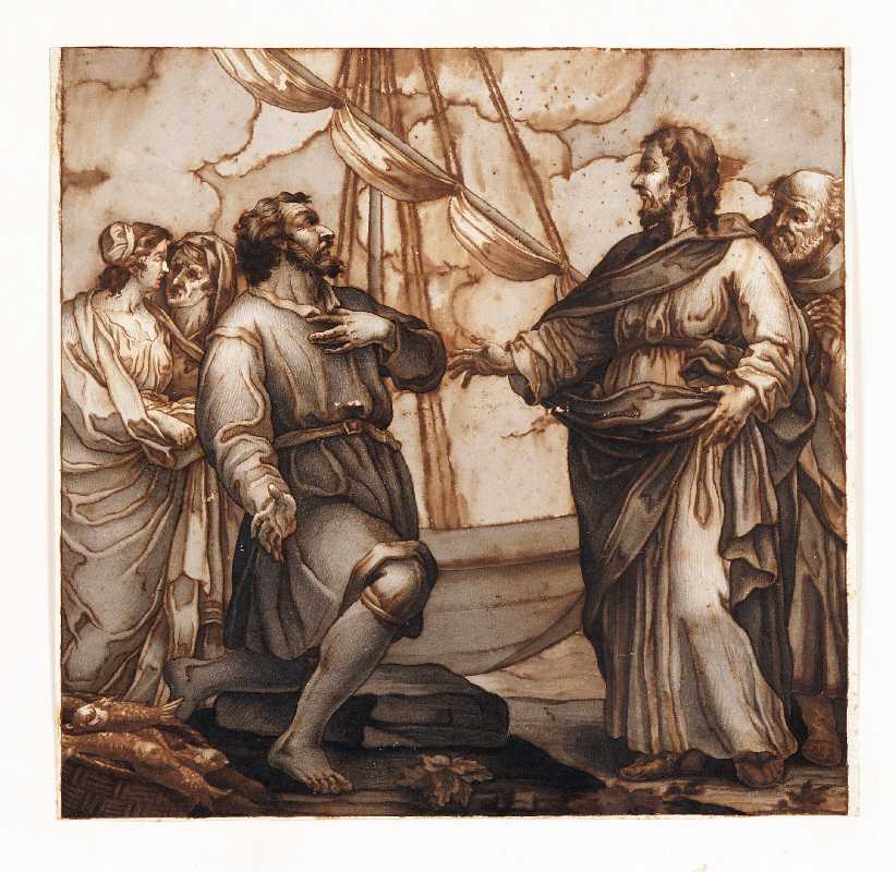 Cristo chiama un apostolo pescatore (disegno) - ambito italiano (sec. XIX)