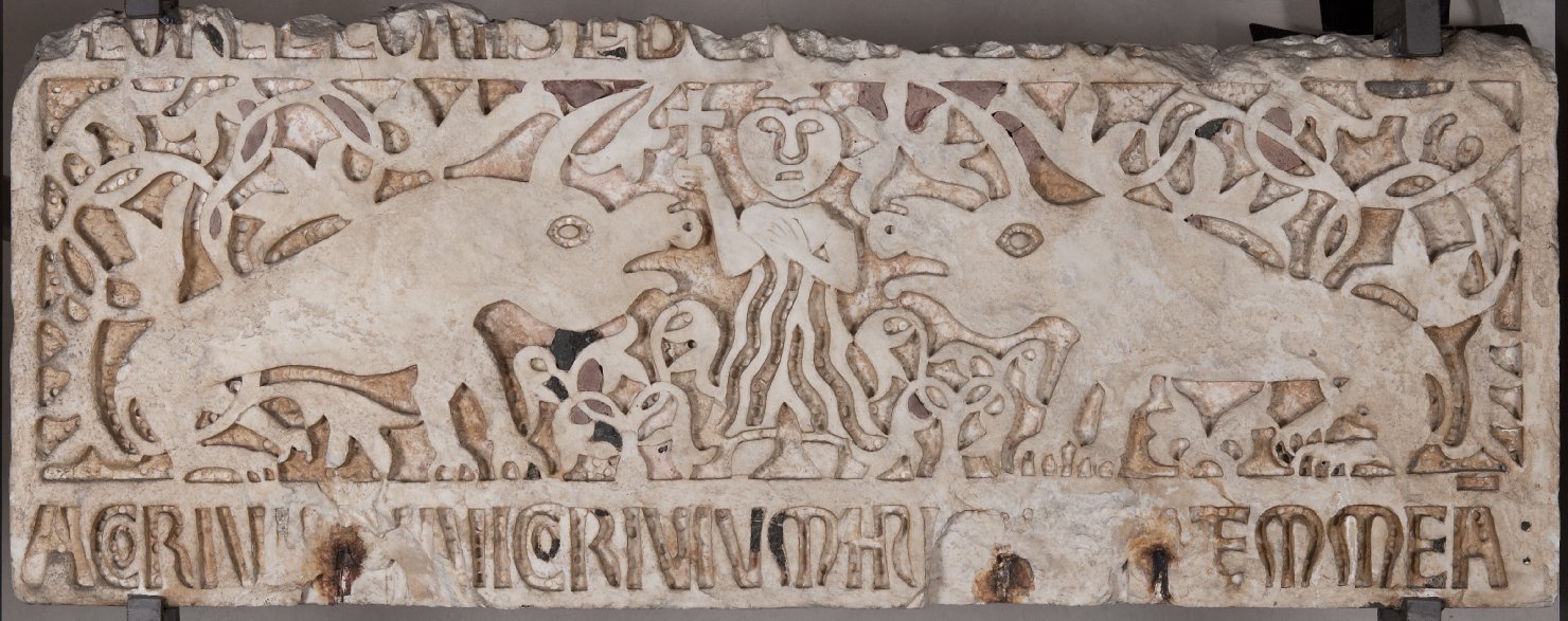 Figura umana e unicorni (decorazione a intarsio) di Rainaldo (bottega) (sec. XII)