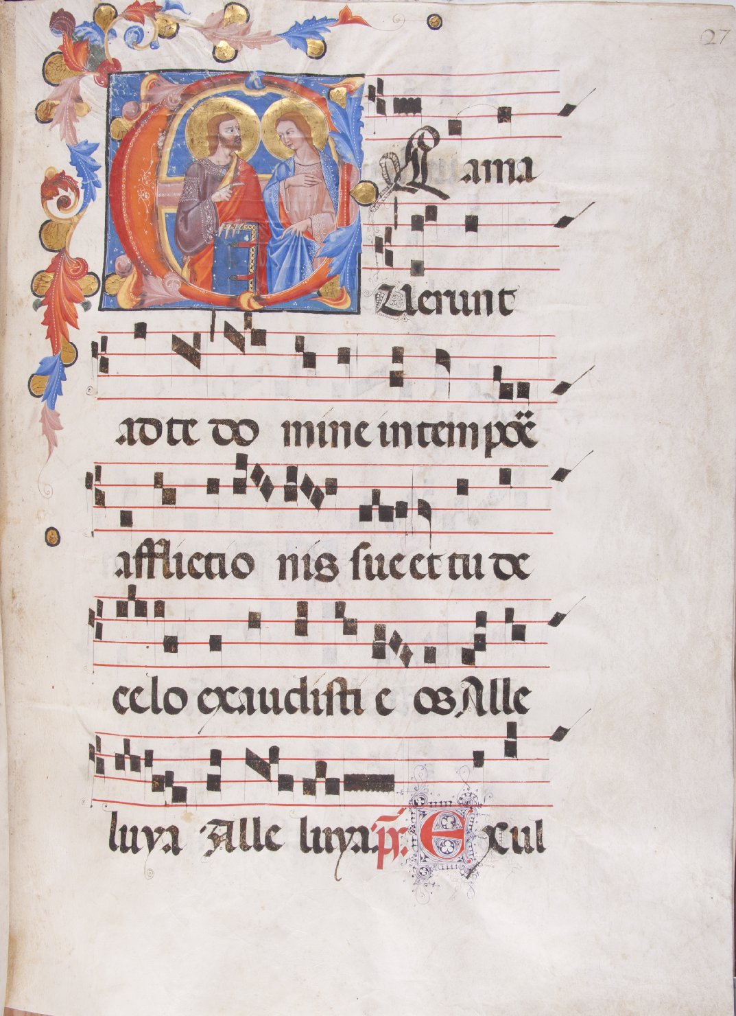 Annunciazione (miniatura, elemento d'insieme) di Maestro dei graduali (attribuito) (ultimo quarto sec. XIV)