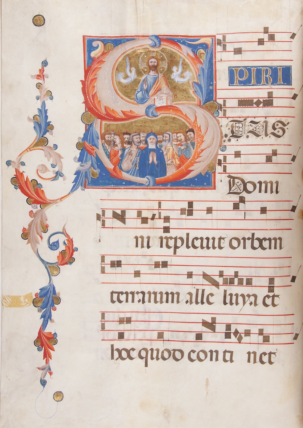 Pentecoste (miniatura, elemento d'insieme) di Maestro dei graduali (attribuito) - ambito pisano (ultimo quarto sec. XIV)