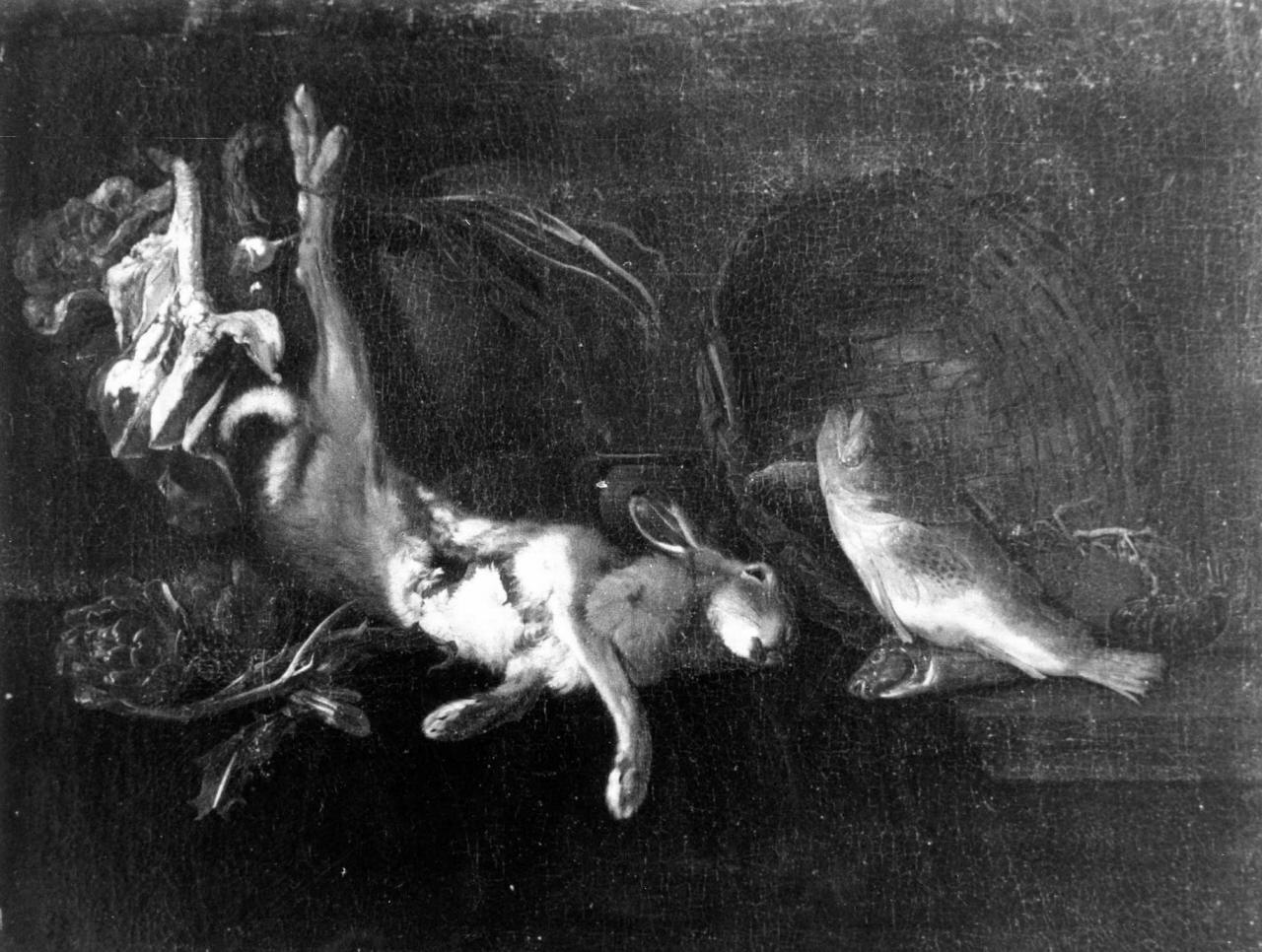 natura morta con pesci, cacciagione e ortaggi (dipinto) di Van Aelst Willem (sec. XVII)