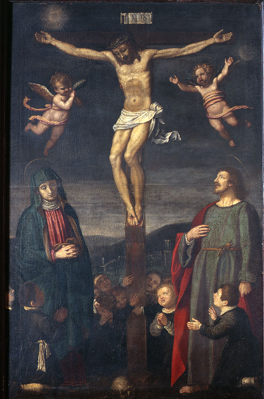 Cristo Crocifisso tra la Vergine e Giovanni Battista (dipinto) di Santi di Tito (scuola) (seconda metà sec. XVI)