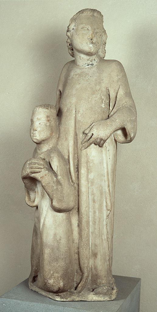 angelo con committente inginocchiato (scultura) di Tino di Camaino (cerchia) (sec. XIV)