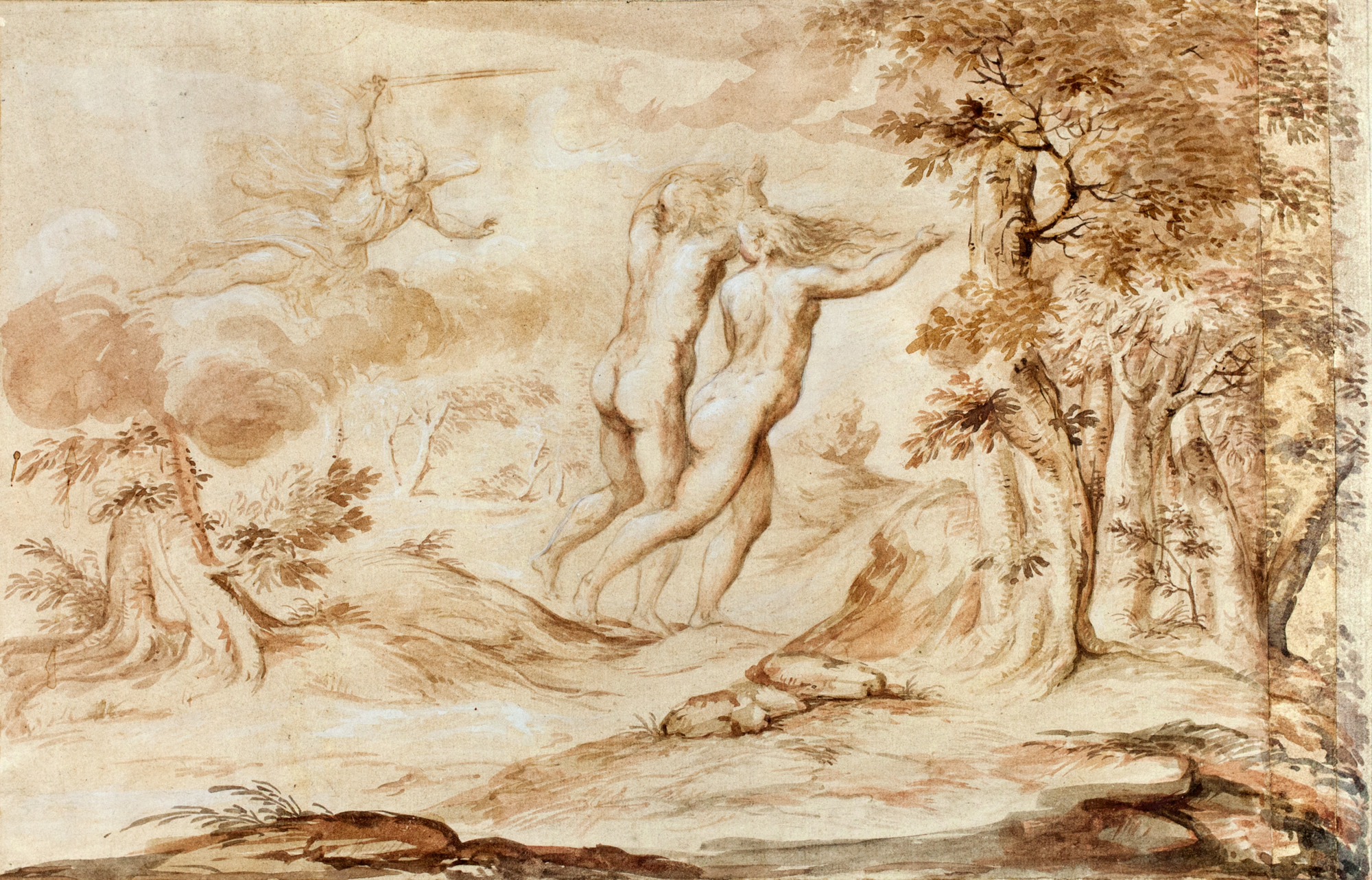 Adamo ed Eva cacciati dall'Eden, Adamo ed Eva cacciati dall'Eden (disegno, elemento d'insieme) - ambito veneto (metà Secolo XVI)