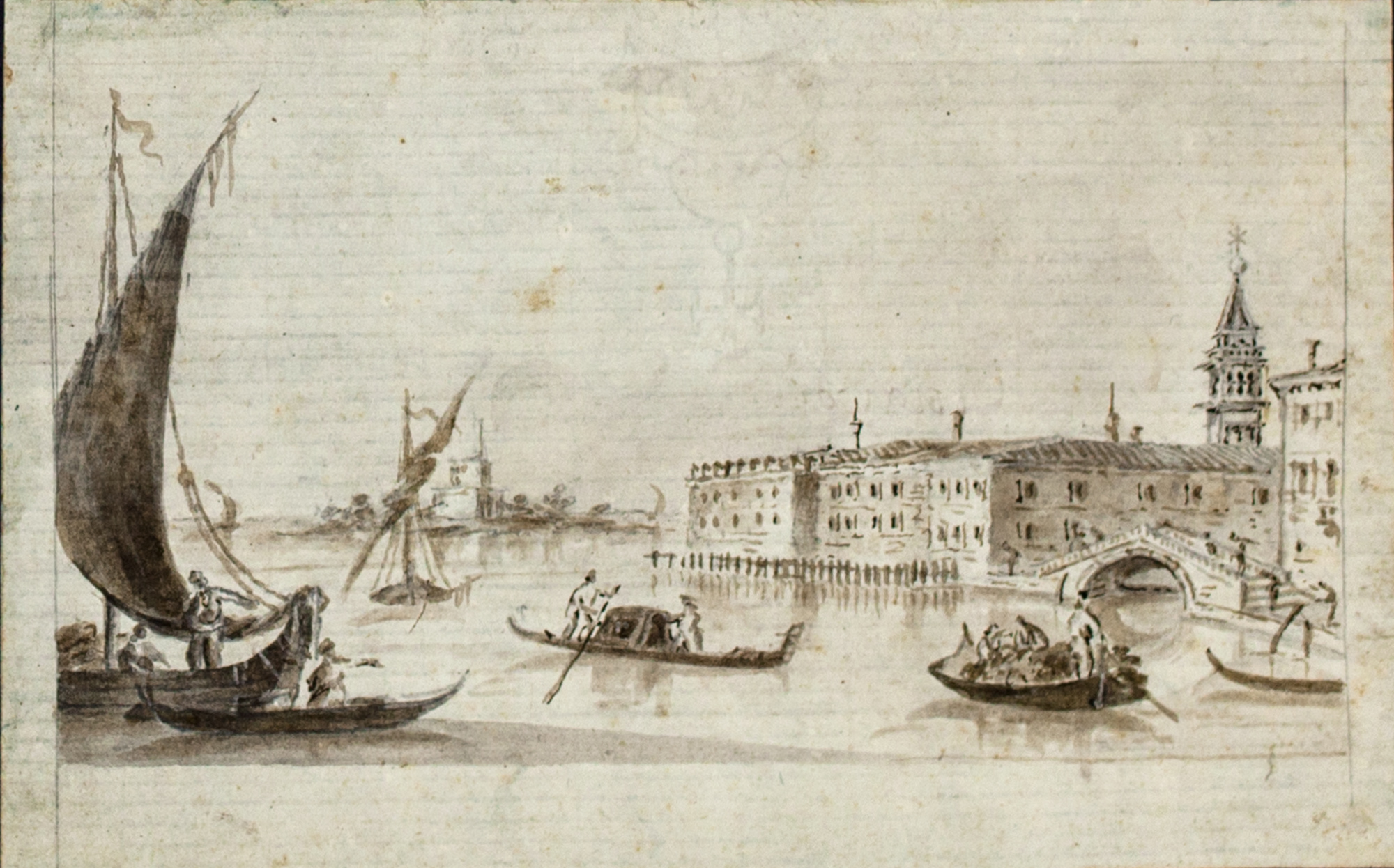 Veduta di Venezia con gondole, Veduta di Venezia con gondole (disegno, elemento d'insieme) - ambito veneto (Sec. XVIII)