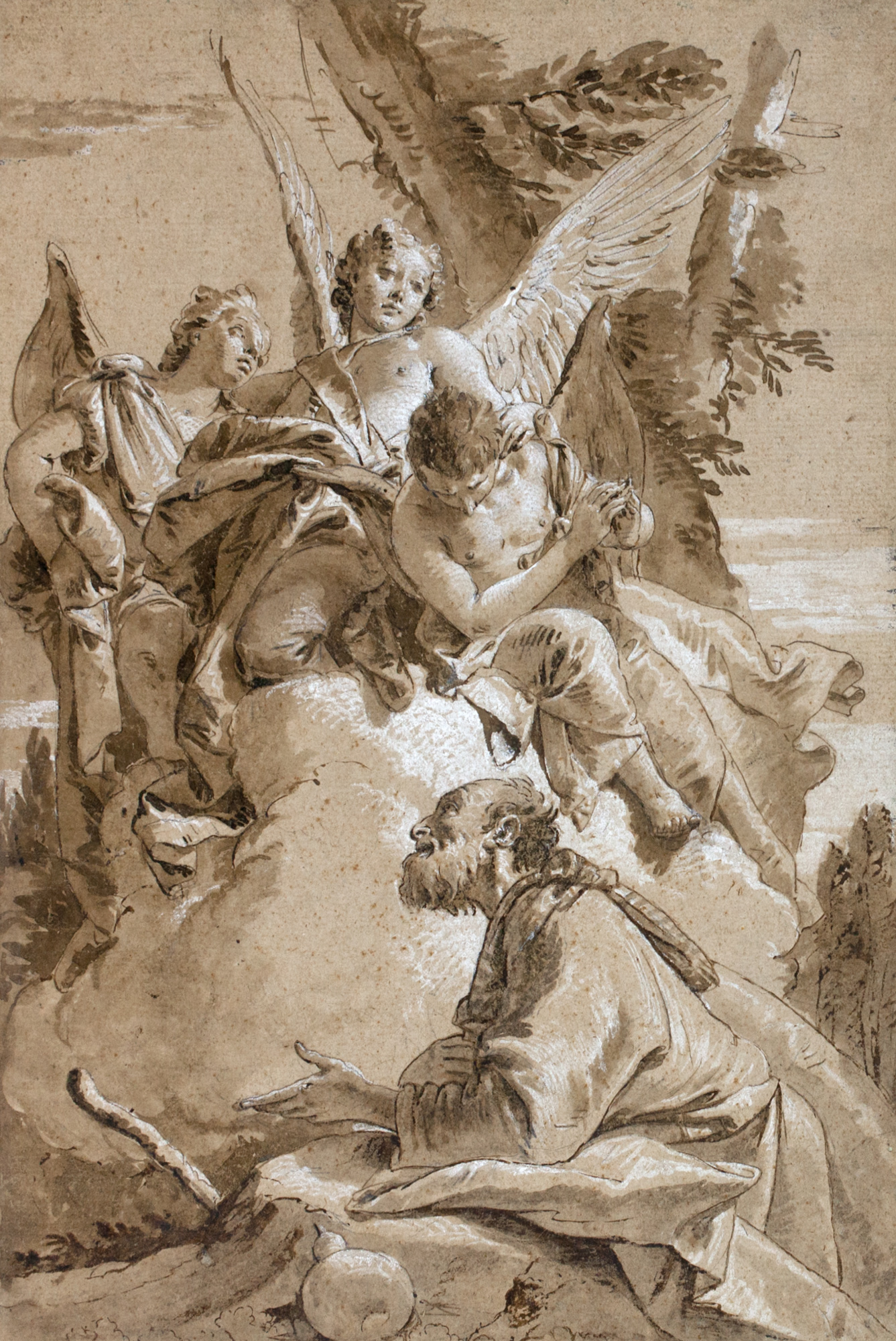 Abramo e i tre angeli, Abramo e i tre angeli (disegno, elemento d'insieme) di Tiepolo Giovanni Battista - ambito veneto (prima metà Sec. XVIII)