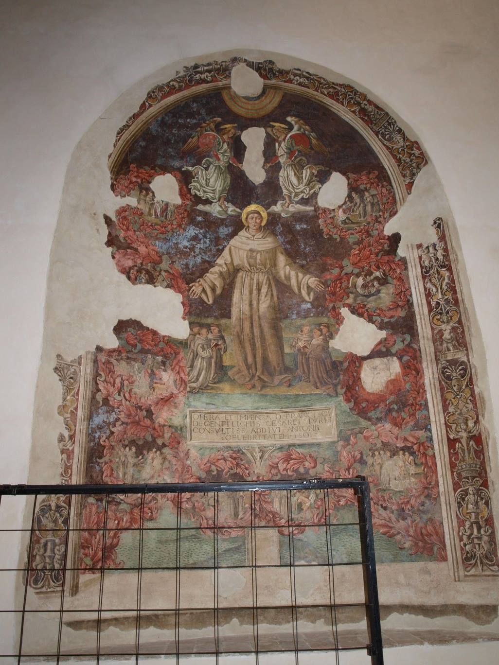 Gloria di sant'Antonio da Padova (dipinto - dipinto murale, opera isolata) di Iucciaroni Giovan Battista di Giovannofrio (attribuito) - ambito Italia centrale (inizio/ inizio XVI)