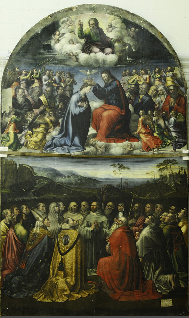 Incoronazione di Maria Vergine e Santi (pala d'altare, elemento d'insieme) di Santoro Giacomo detto Iacopo Siculo (sec. XVI)
