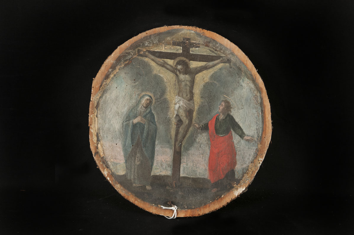 quinto mistero doloroso: crocifissione di Cristo con la Madonna e San Giovanni Evangelista (dipinto, elemento d'insieme) - ambito umbro (prima metà XVII)