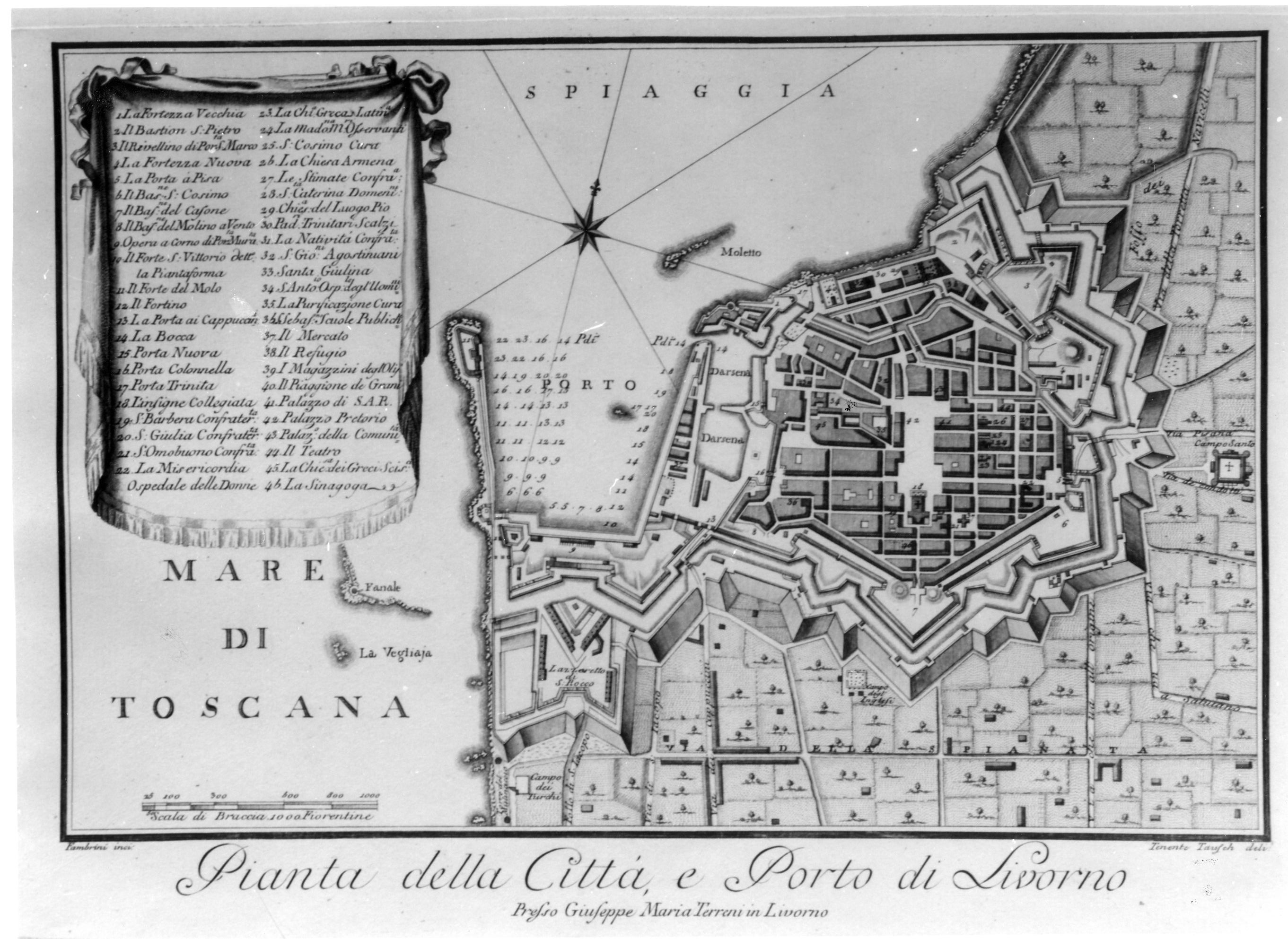 Pianta della Città e Porto di Livorno, veduta di città (stampa) di Tausch, Fambrini Ferdinando (ultimo quarto sec. XVIII)