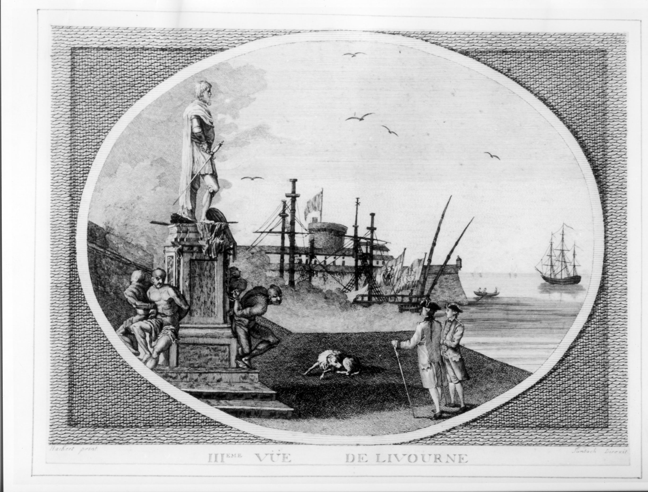 Veduta di Livorno vista da Porta Colonnella, veduta di città (stampa) di Hackert Philipp, Suntach Antonio (ultimo quarto sec. XVIII)