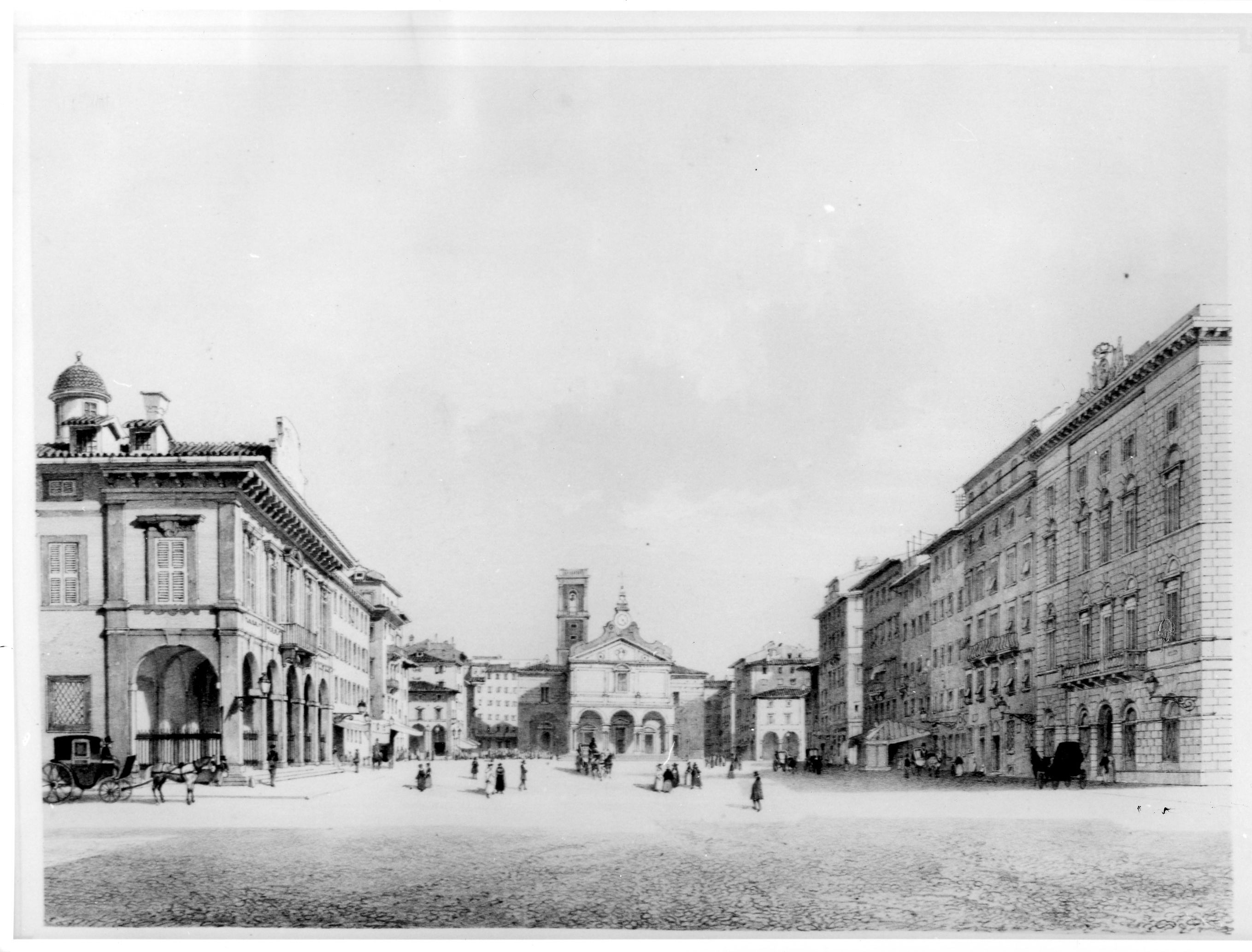 Livorno Piazza d'Arme, veduta di città (stampa) di Benoist Philippe (sec. XIX)
