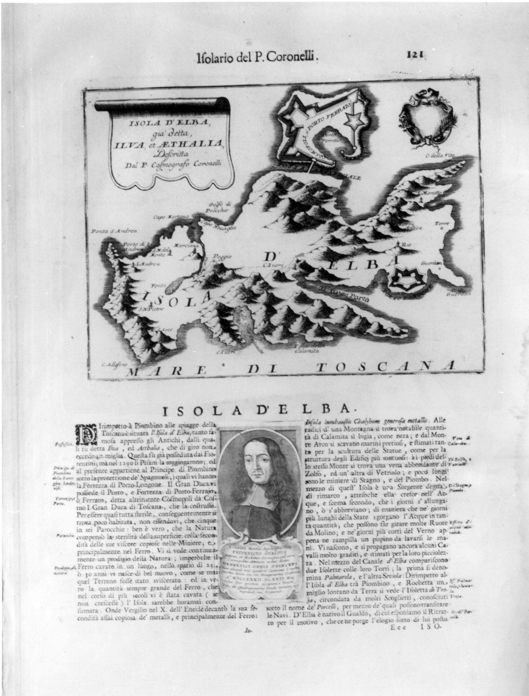 Isola d'Elba, già detta, Ilva et Aethalia, veduta di città (stampa) - ambito toscano (sec. XVII)