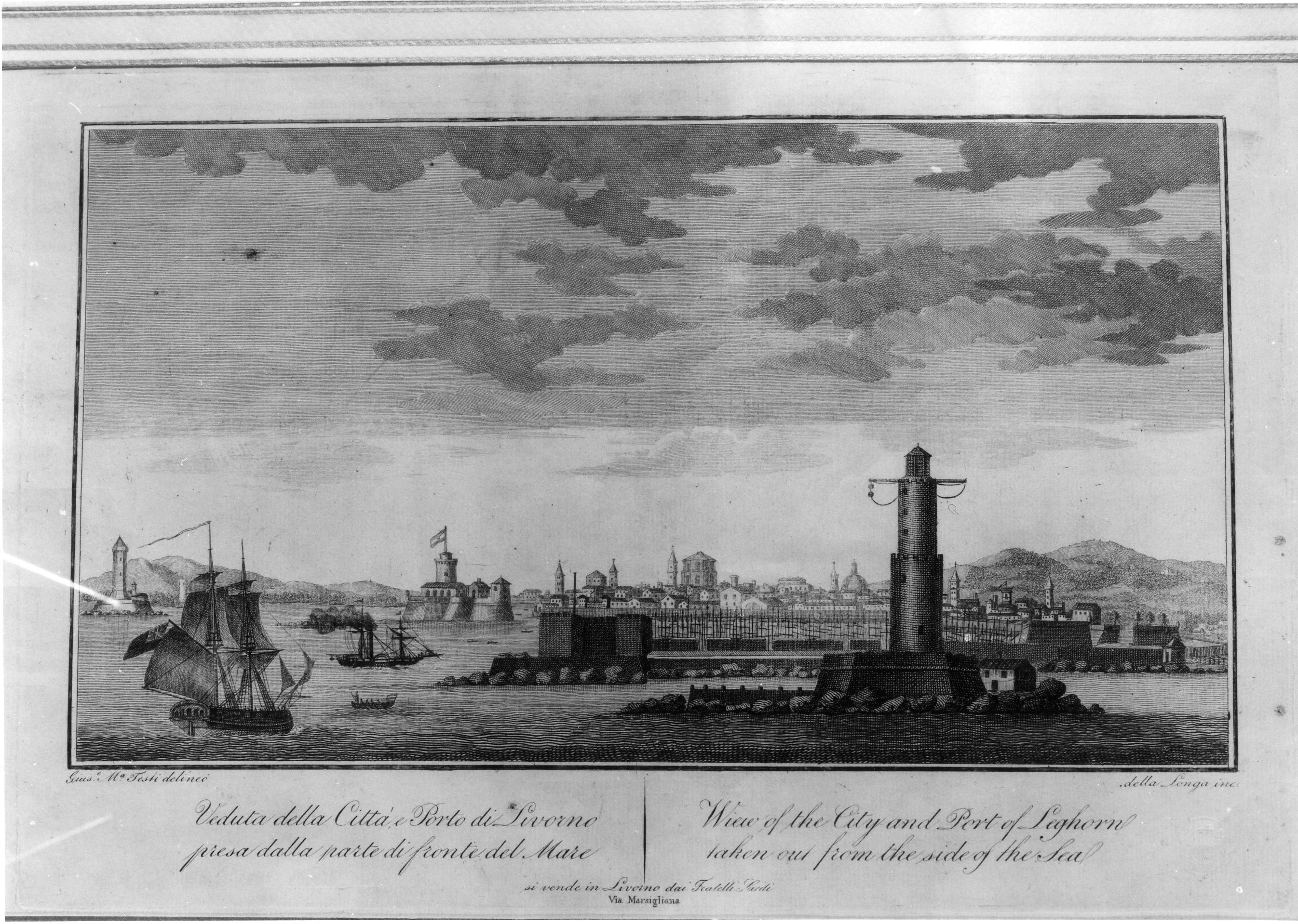 Veduta della Città e Porto di Livorno dalla parte di fronte del Mare, veduta di città (stampa) di Testi Giuseppe, Della Longa (seconda metà sec. XVIII)