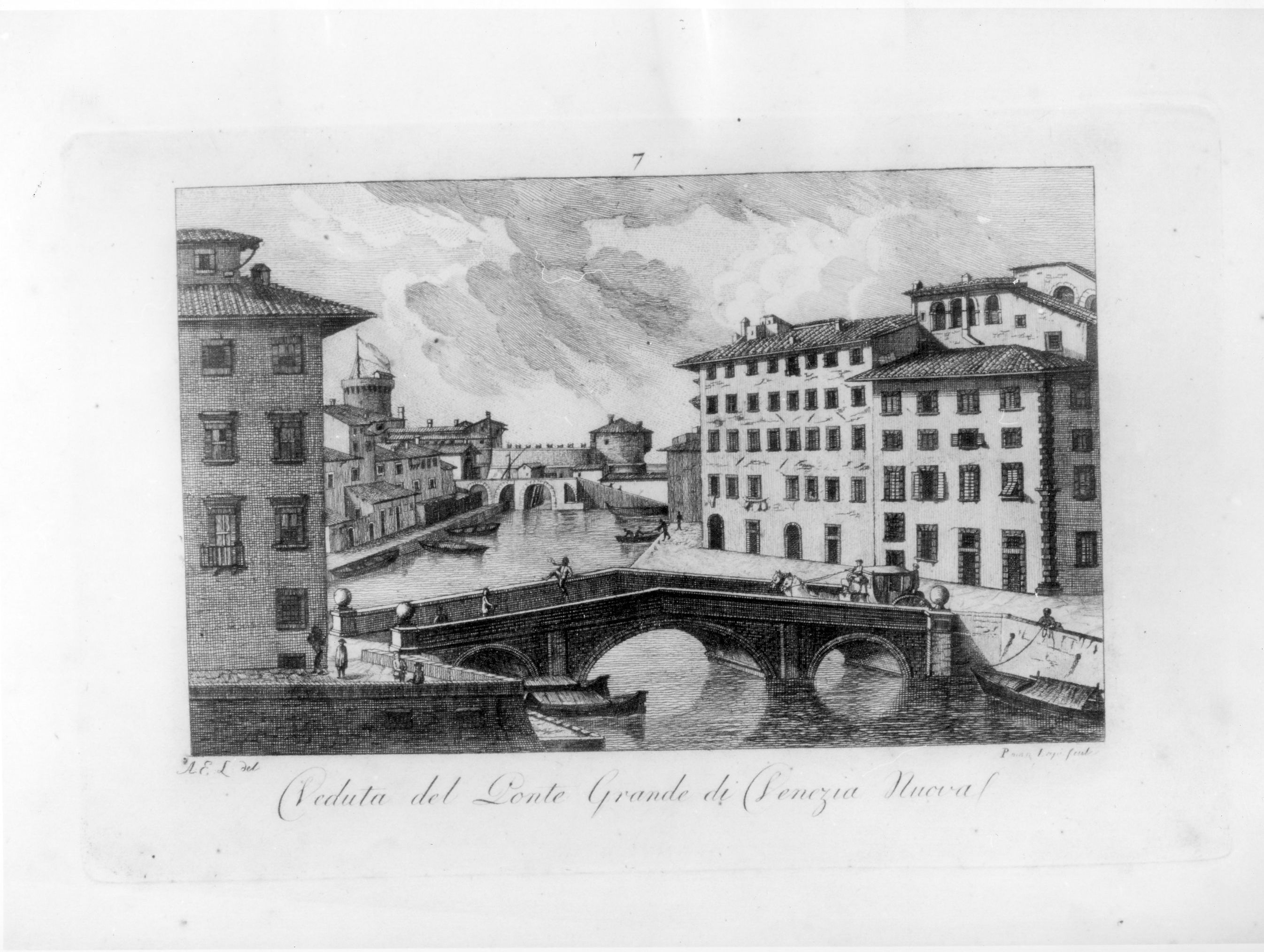 Veduta del Ponte Grande di (Venezia Nuova), veduta di città (stampa) di Lapi Angelo Emilio, Lapi Pompeo (fine sec. XVIII)
