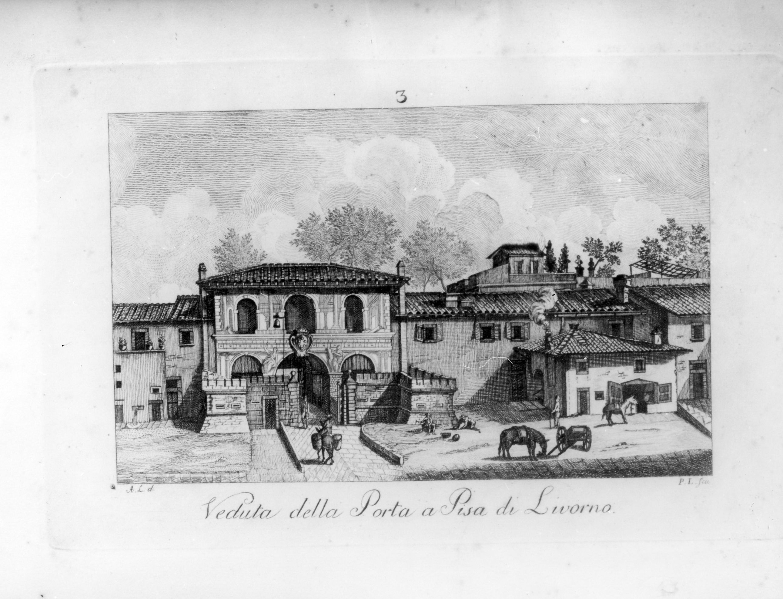 Veduta della Porta a Pisa di Livorno, veduta di città (stampa) di Lapi Angelo Emilio, Lapi Pompeo (fine sec. XVIII)