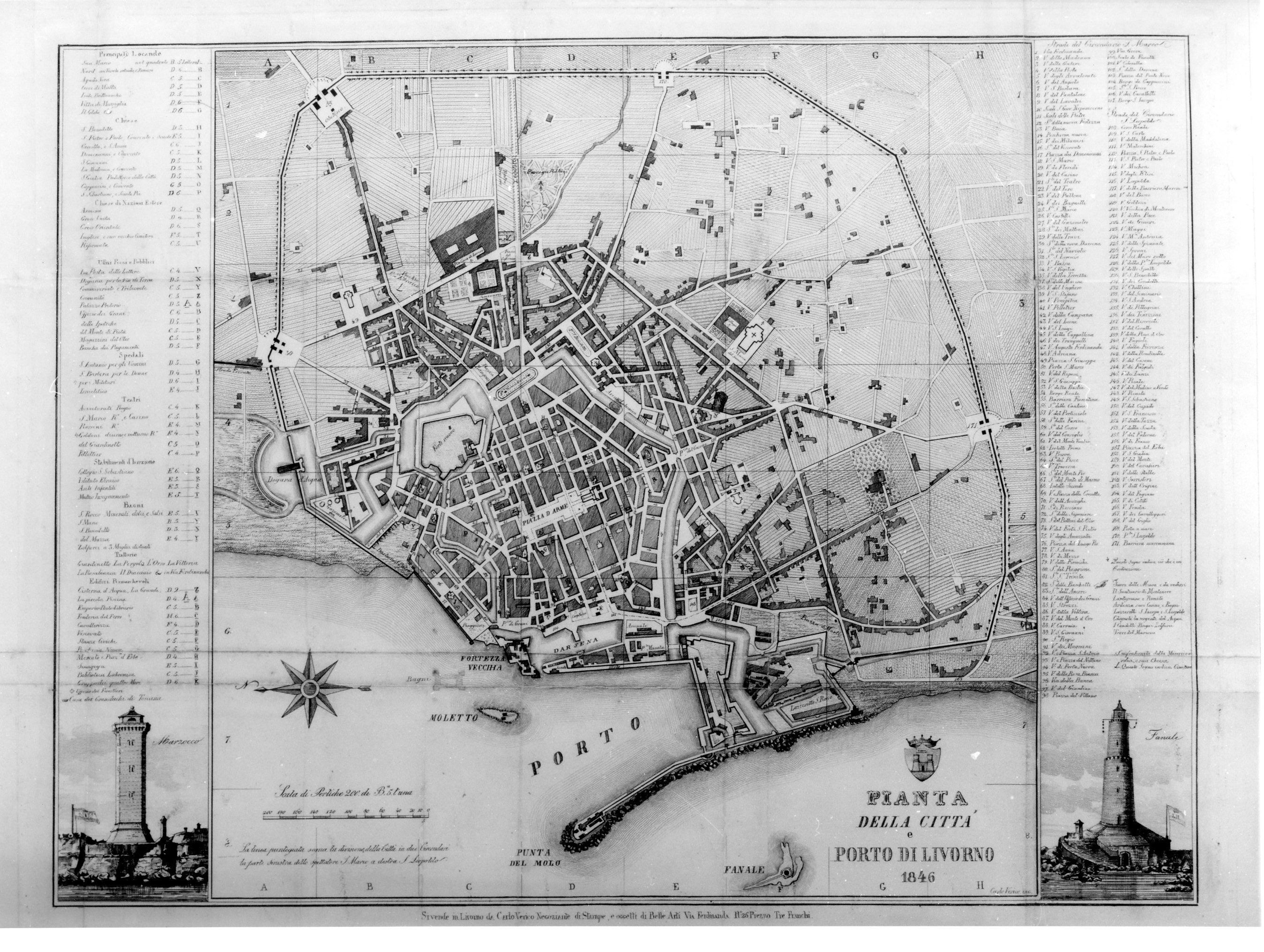 Pianta della Città e Porto di Livorno, veduta di città (stampa) di Verico C (sec. XIX)