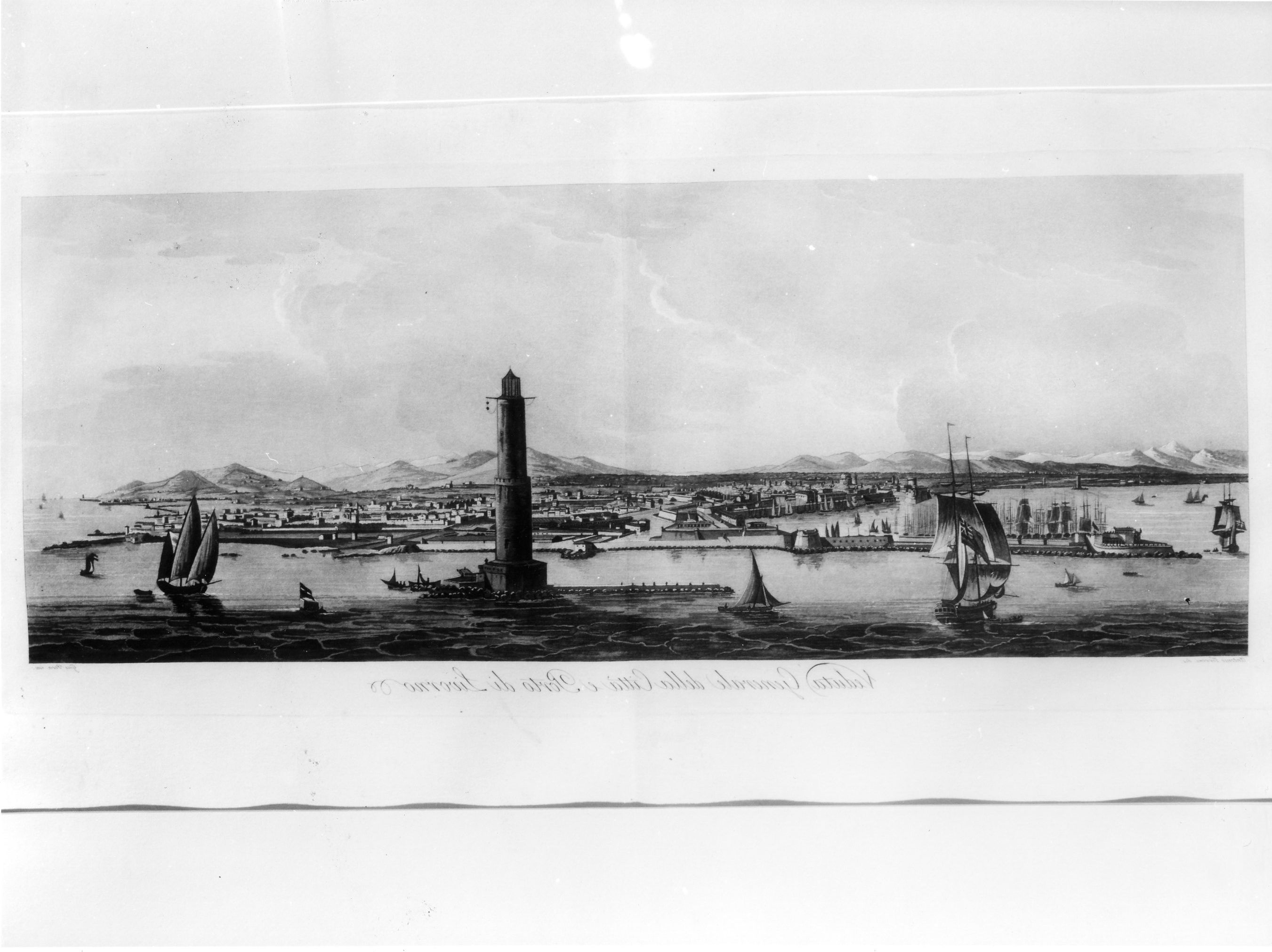 Veduta generale della Città e Porto di Livorno, veduta di città (stampa) di Pera Giovanni, Terreni Antonio (sec. XIX)