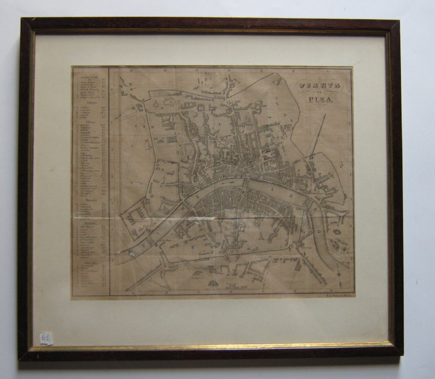 Pianta di Pisa, geografia (stampa tagliata, frammento) - ambito italiano (seconda metà sec. XIX)