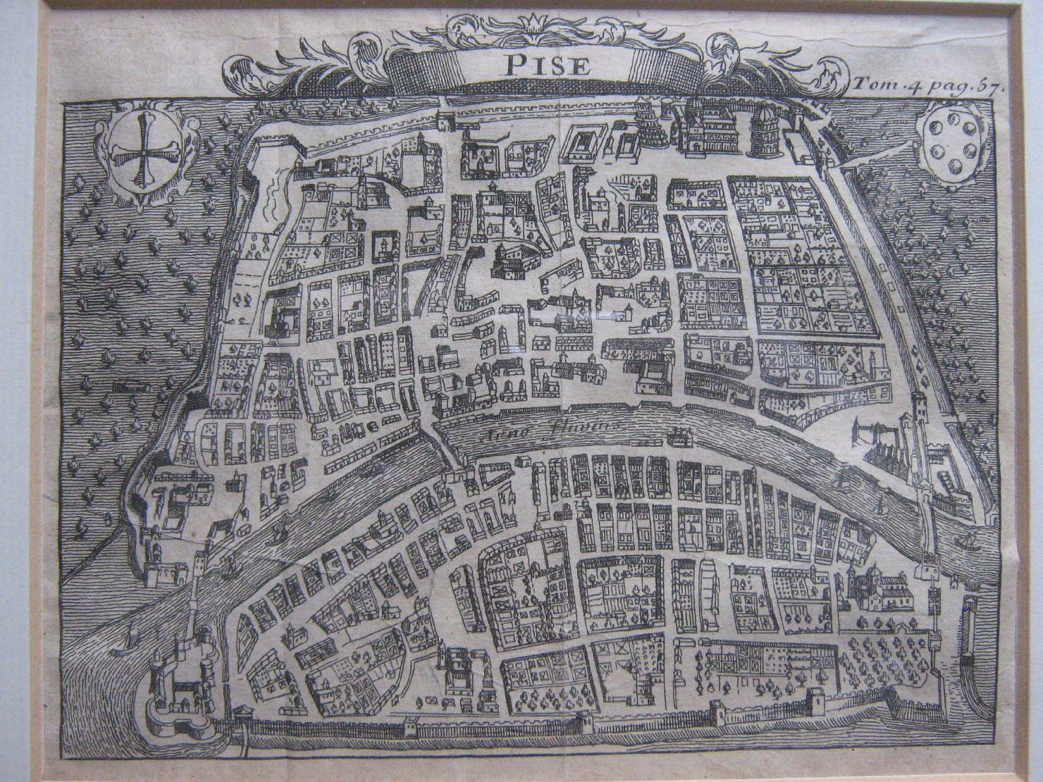 Pisa, veduta di città (stampa tagliata, frammento) - ambito francese (inizio sec. XVIII)