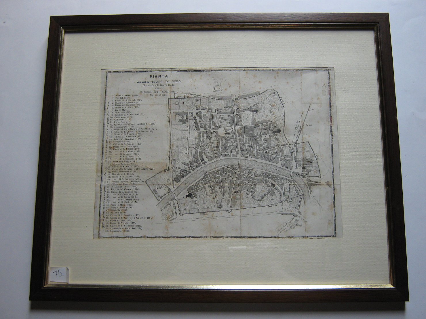 Pianta della città di Pisa, geografia (stampa tagliata, frammento) di Santoni Tommaso (metà sec. XIX)