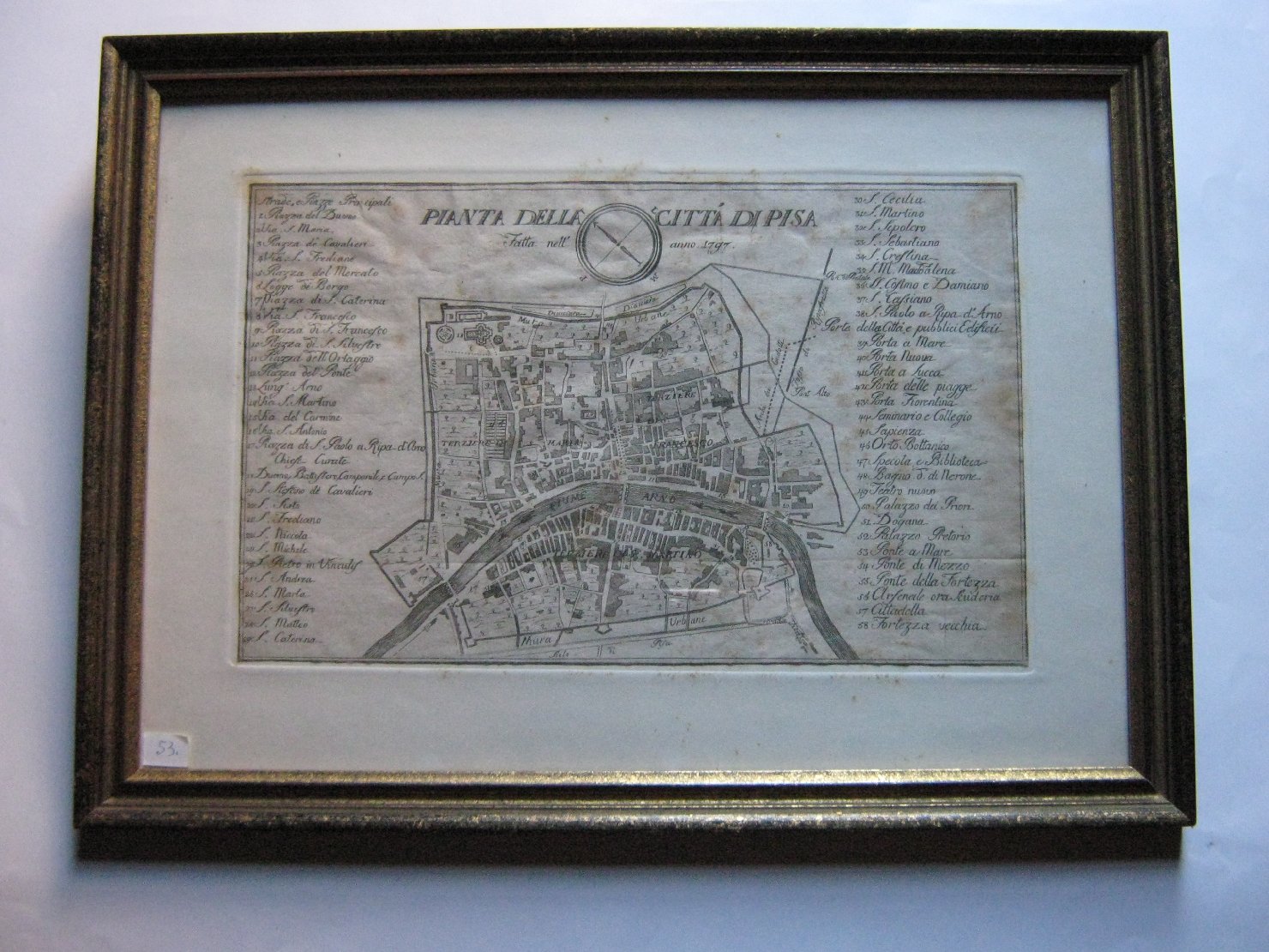 Pianta della cittï¿½ di Pisa, geografia (stampa, frammento) di Alessandro Da Morrona (seconda metï¿½ sec. XVIII)