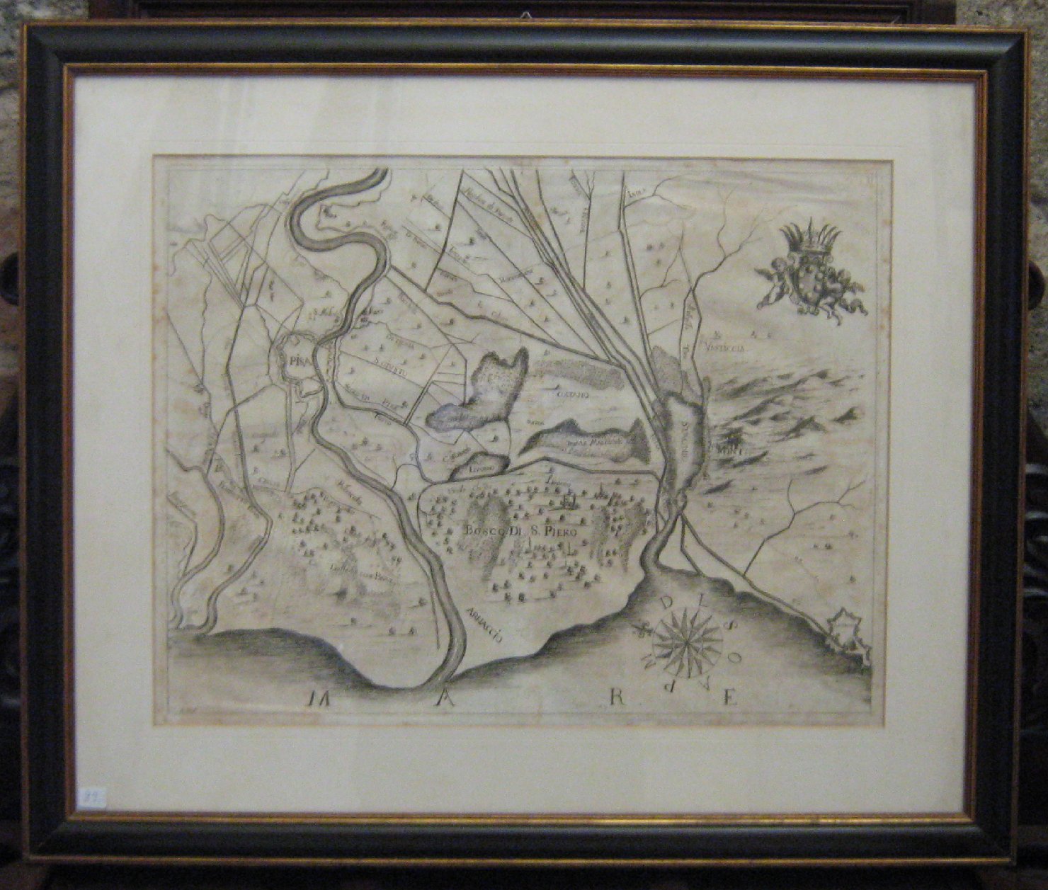 Territorio pisano, geografia (stampa, frammento) di Meyer Cornelis (seconda metï¿½ sec. XVII)