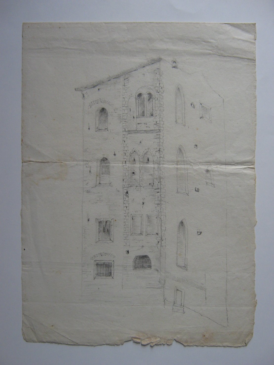 veduta di un palazzo (disegno, opera isolata) - ambito italiano (sec. XIX)